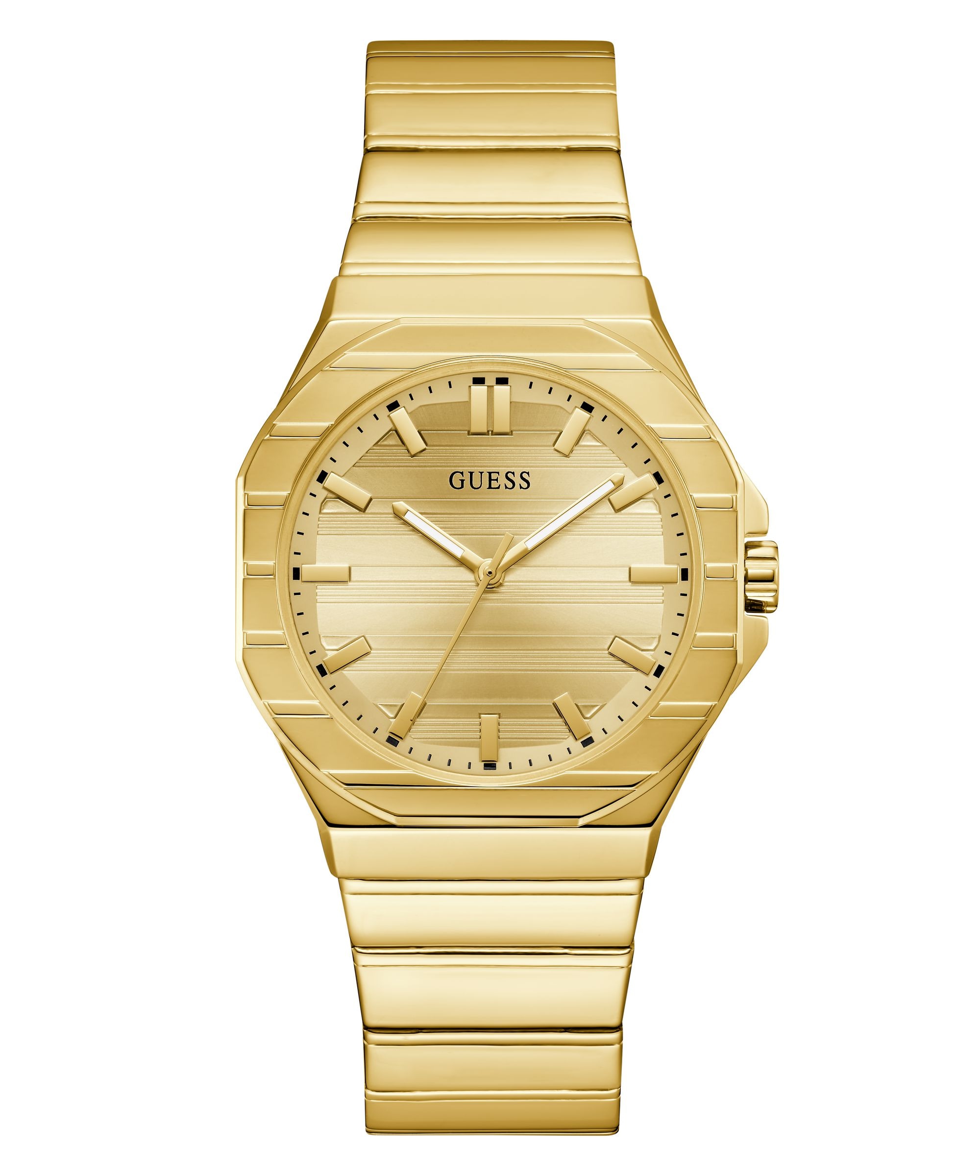 Quarzuhr GUESS "JAQ", goldfarben, Armbanduhren, Herren, Quarzuhr, Armbanduhr, Herrenuhr, Edelstahlarmband, analog