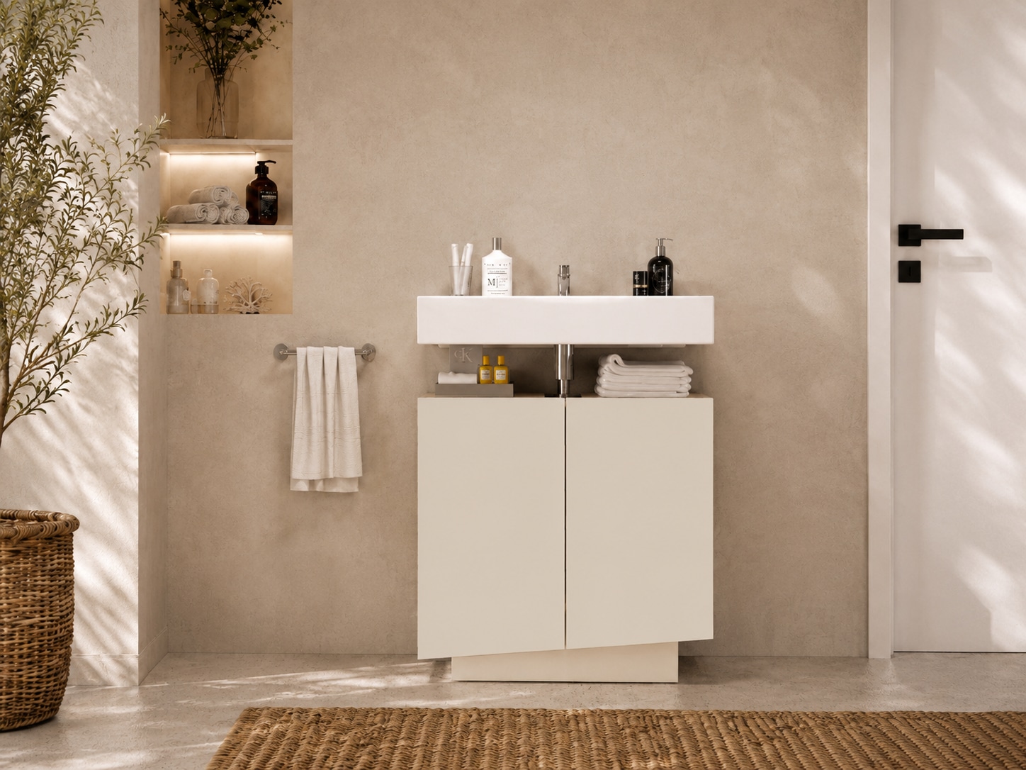 welltime Waschbeckenunterschrank »Vela,Breite 60cm, 2 Türen, 2 Fächer, mit Siphonausschnitt« 1 Stk. tlg. Waschbeckenunterschrank,Waschtisch,Design mit schrägen Türen