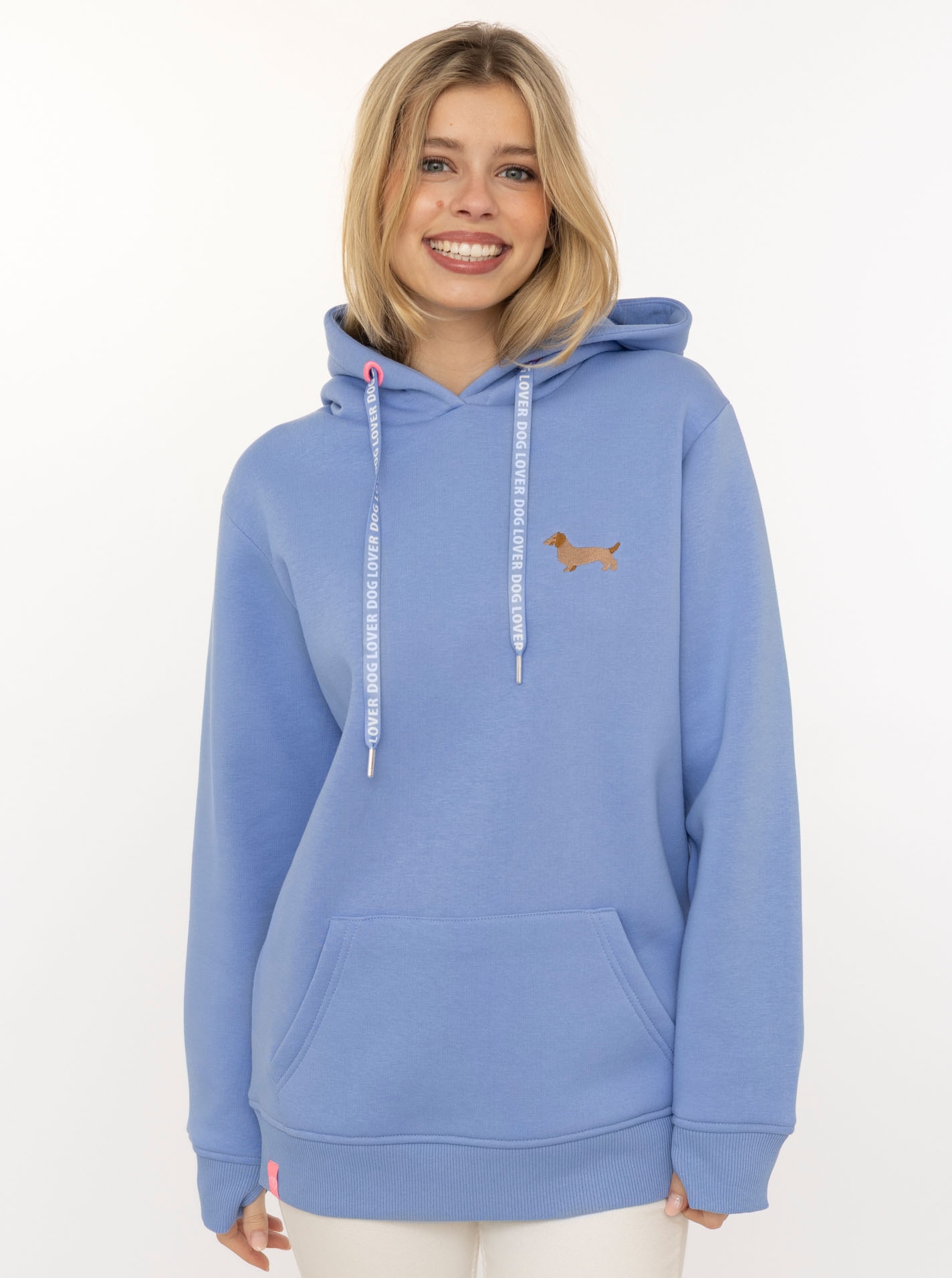Zwillingsherz Hoodie ""Kleiner Dackel"", "Dackel"-Stickerei, bedruckter Kordelzug, Kängurutasche