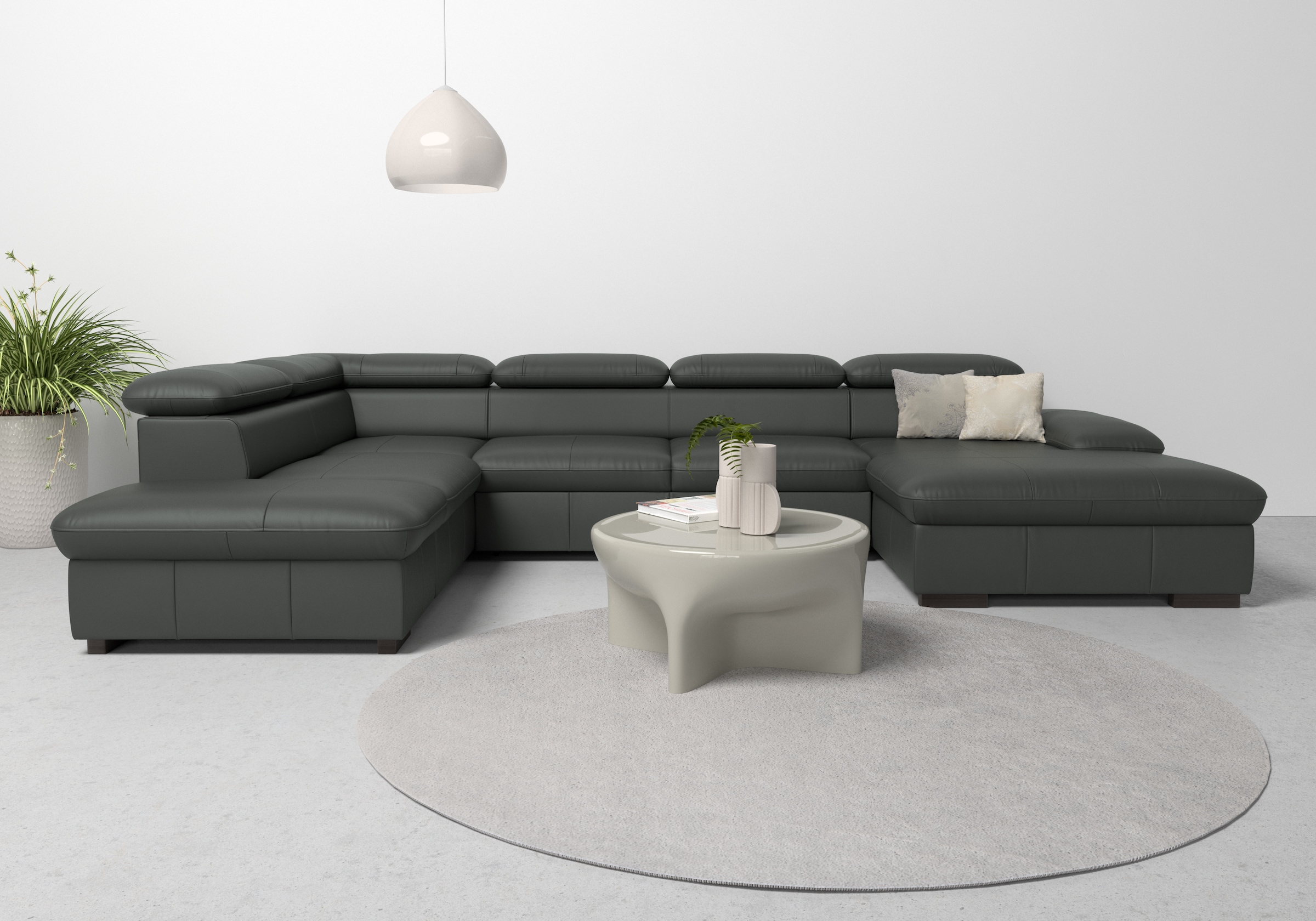 OTTO home Wohnlandschaft "Alberto U-Form, B: 350 cm, mit Kopfteilverstellung, XXL-Sofa" mit Schlaffunktion, Couch mit Lederoption