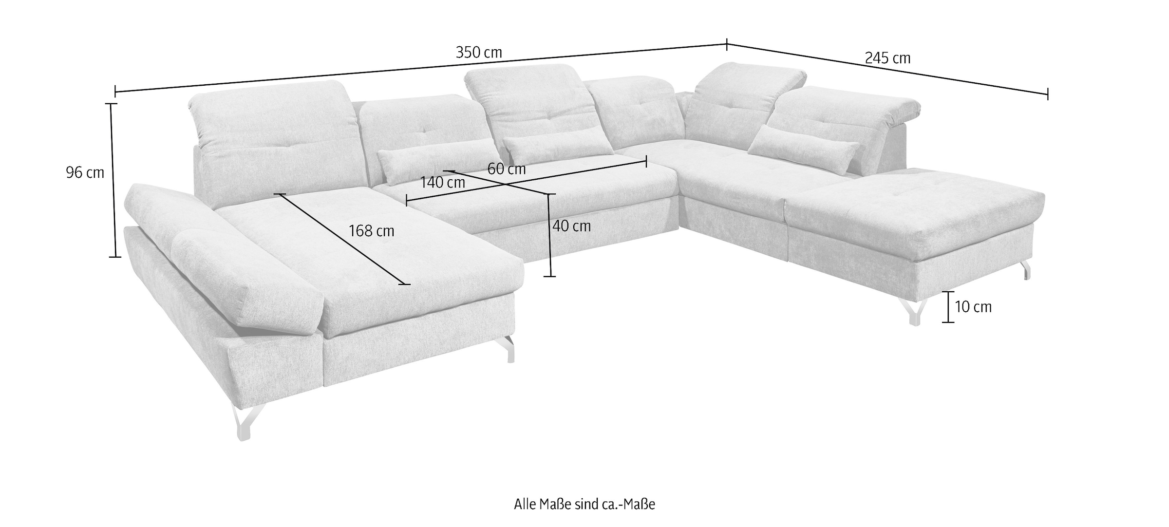 ED EXCITING DESIGN Wohnlandschaft »Melfi U-Form«, mit Bettfunktion, Bettkasten, Nierenkissen, frei im Raum stellbar