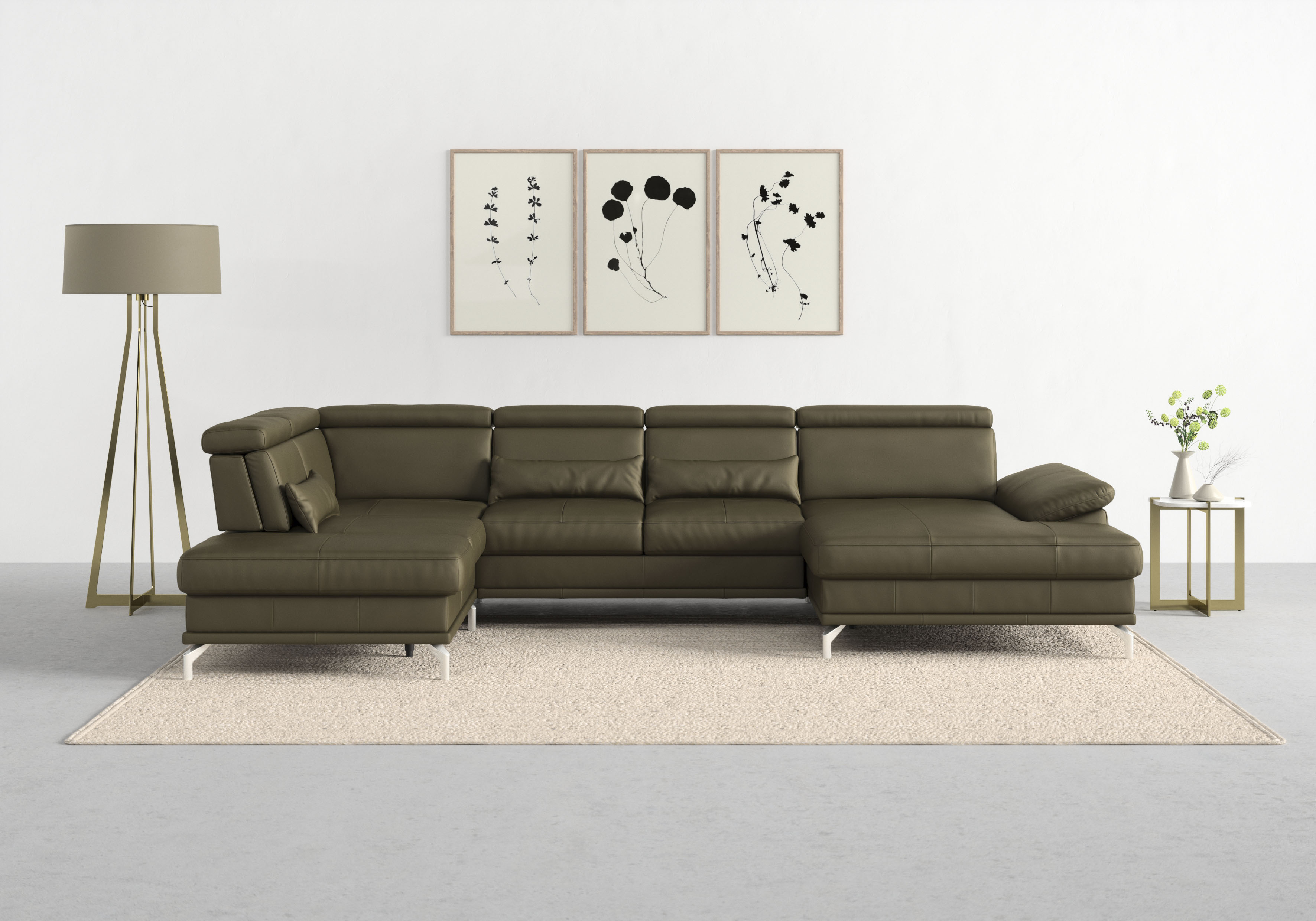 sit&more Wohnlandschaft "Cabrio U-Form, B: 359 cm, mit Sitztiefen-, Arm- & Kopfteilverstellung" 3 Nierenkissen, Federkern, mit Schlaffunktion und Stauraum
