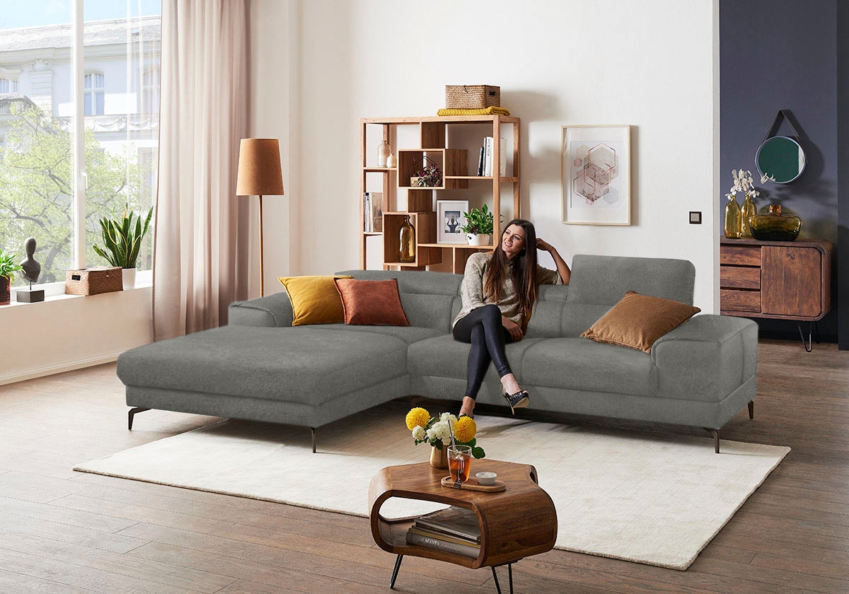 W.SCHILLIG Ecksofa "Piedroo, Designsofa mit tollem Sitzkomfort, elegant und bequem, L-Form" Kopfteilverstellung, wahlweise mit Sitztiefenverstellung, Breite 303cm