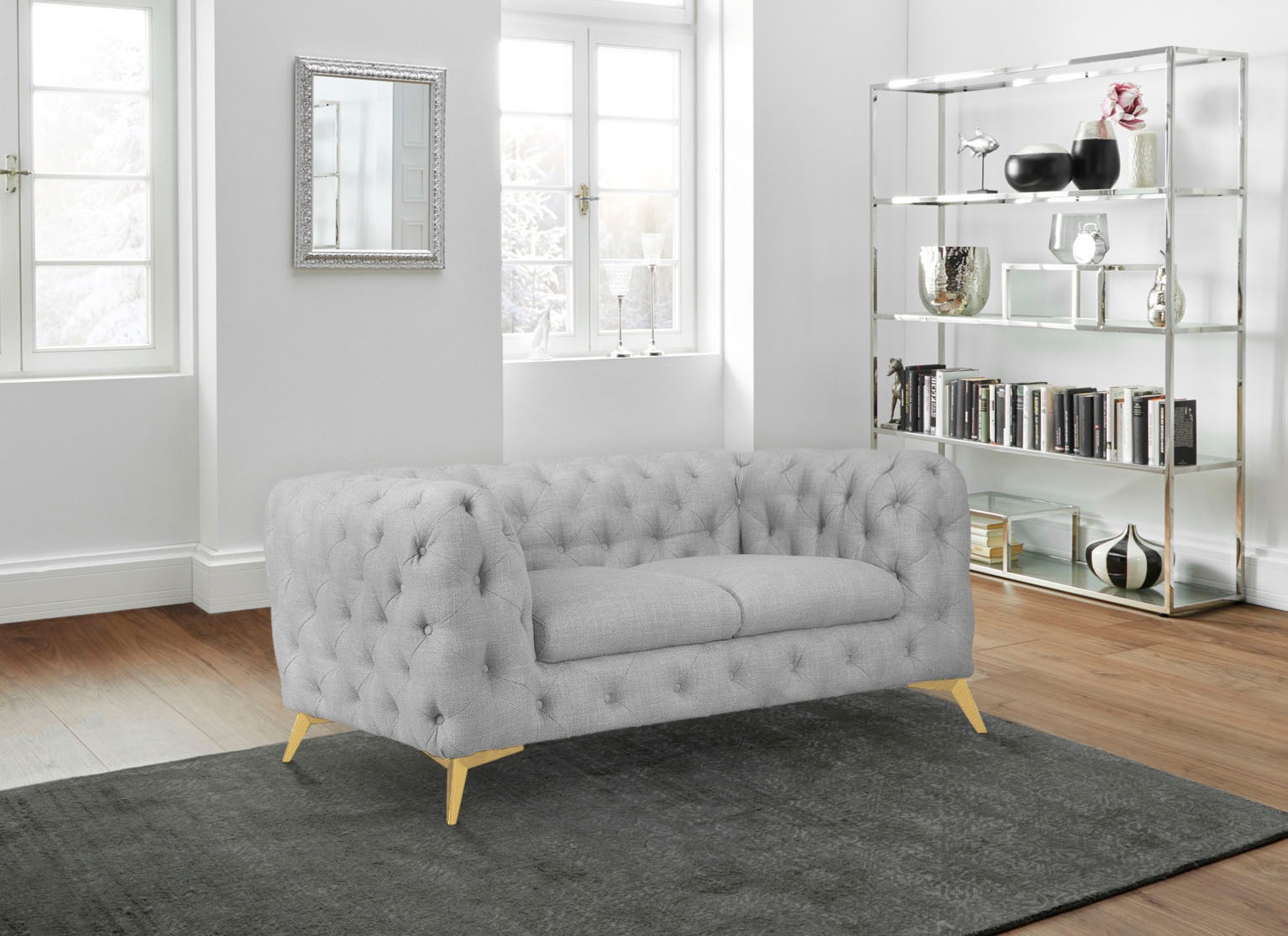 Leonique Chesterfield-Sofa »Glynis«, aufwändige Knopfheftung, moderne Chesterfield Optik, Fußfarbe wählbar