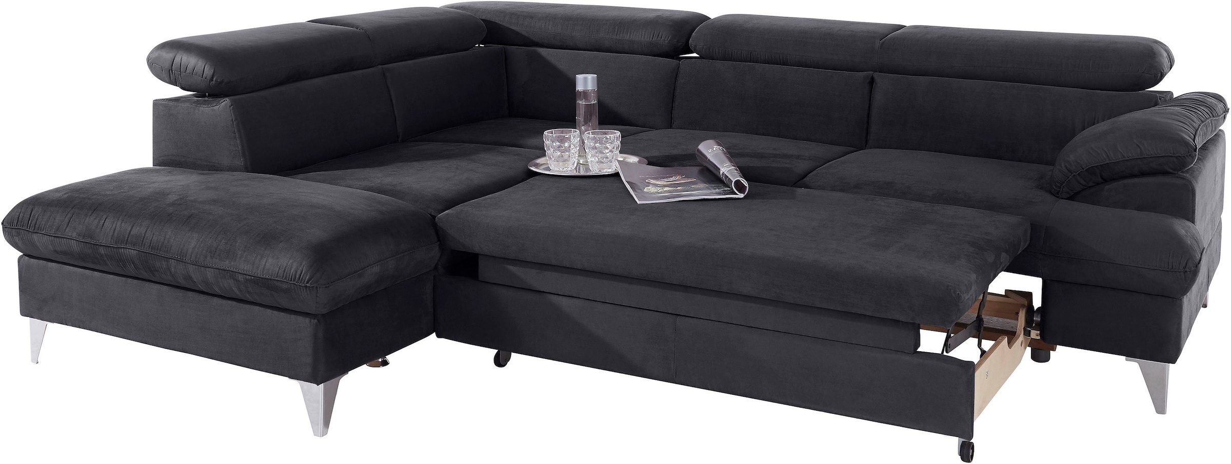 COTTA Polstergarnitur »Caluso L-Form«, Set bestehend aus: Ecksofa mit Kopfteilverstellung & Hocker