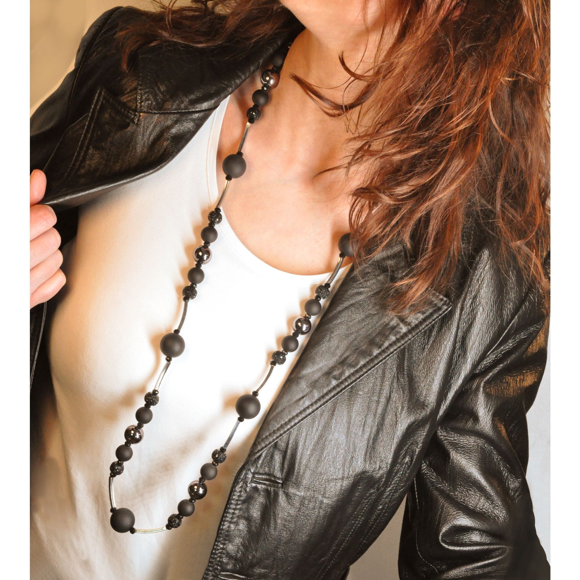 Steuer Collierkettchen »Metall glänzend Glasstein Schwarz«