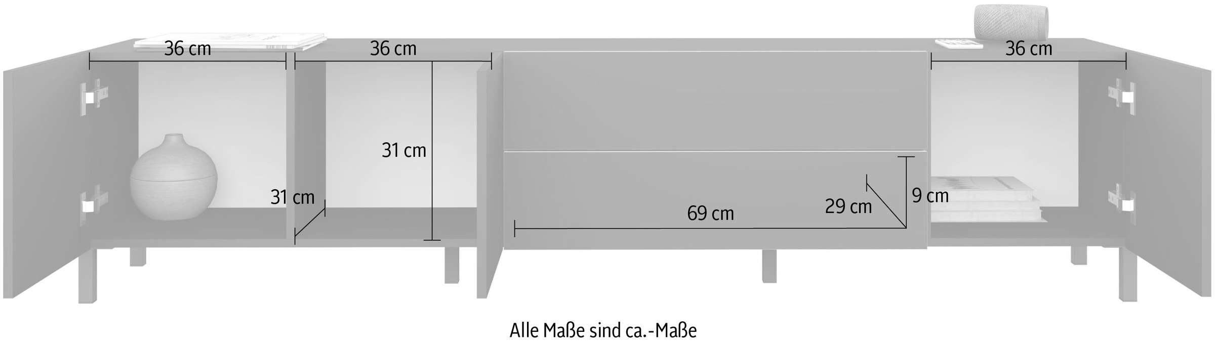 borchardt Möbel Lowboard, Metallfüße, grifflose Optik