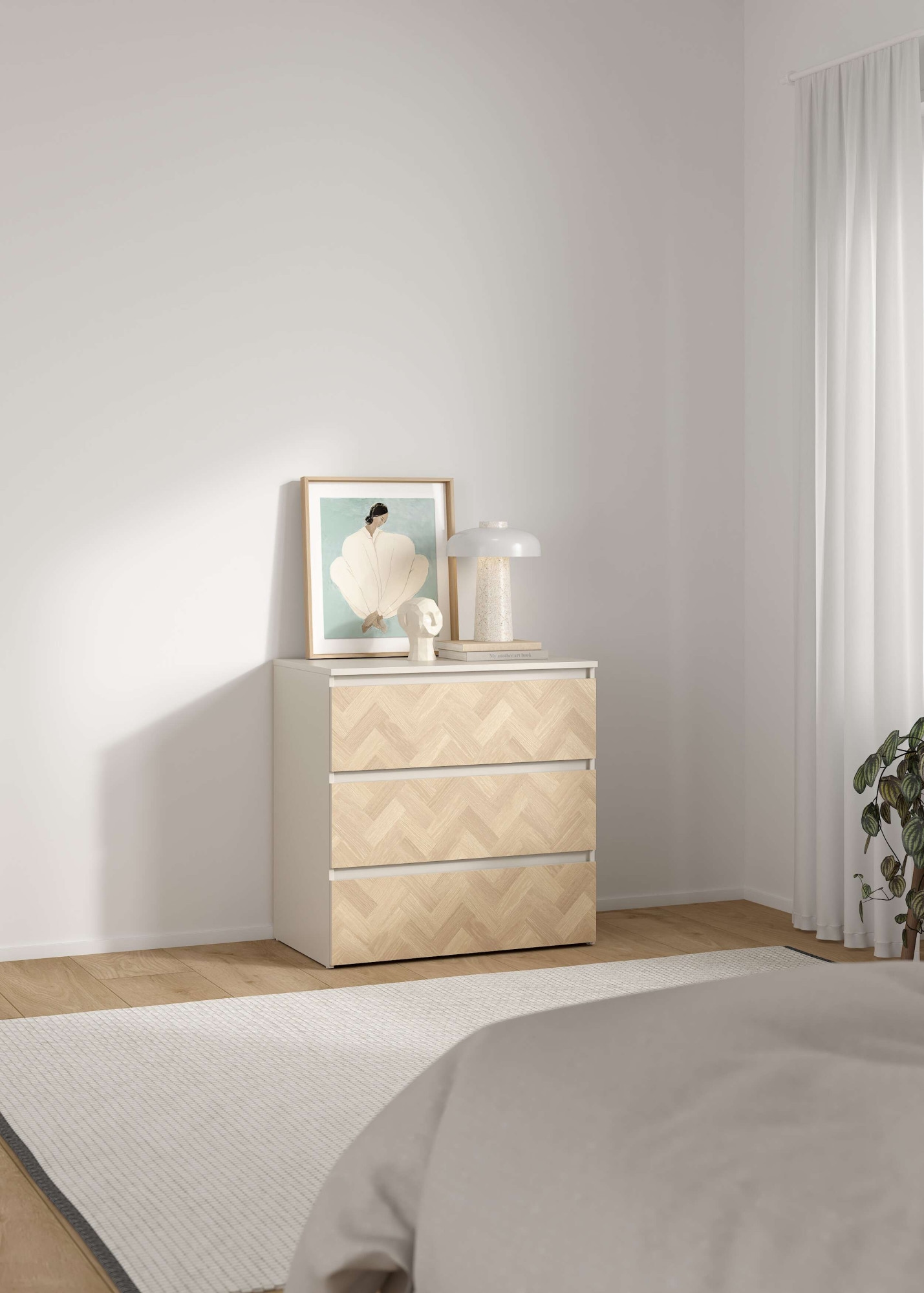 Home affaire Kommode »Maise in Holzoptik mit elegantem Fischgrätmuster« Fischgrätdekorfronten für einen modernen Wohnstil