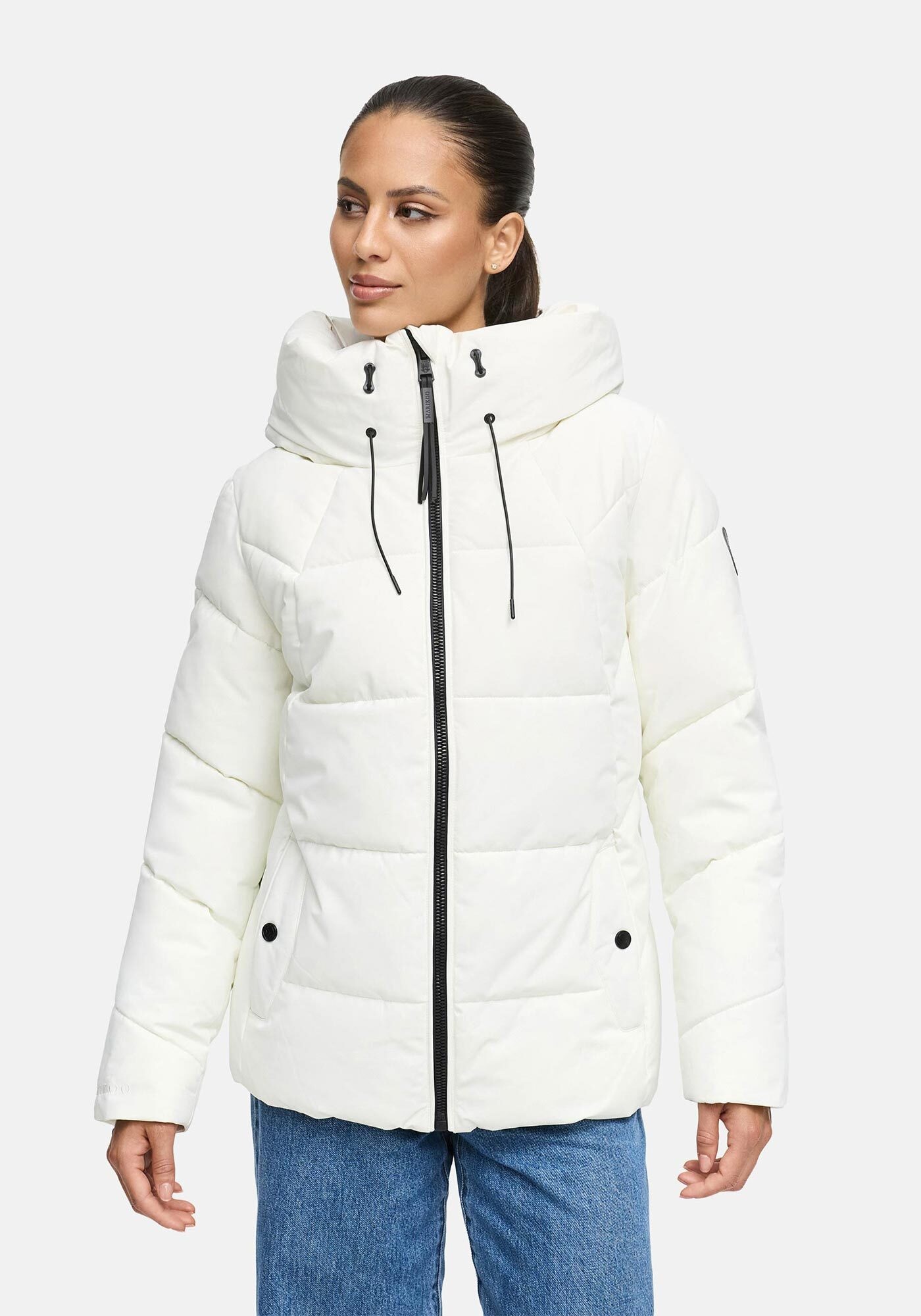Winterjacke MARIKOO "Kuscheltatze", Damen, Gr. L, sanftes weiß, Obermaterial: 100% Polyester; Futter: 100% Polyester; Wattierung: 100% Polyester; Ärmelfutter: 100% Polyester, Jacken Winterjacke, mit wärmendem Innenfutter und extra hohem Kragen