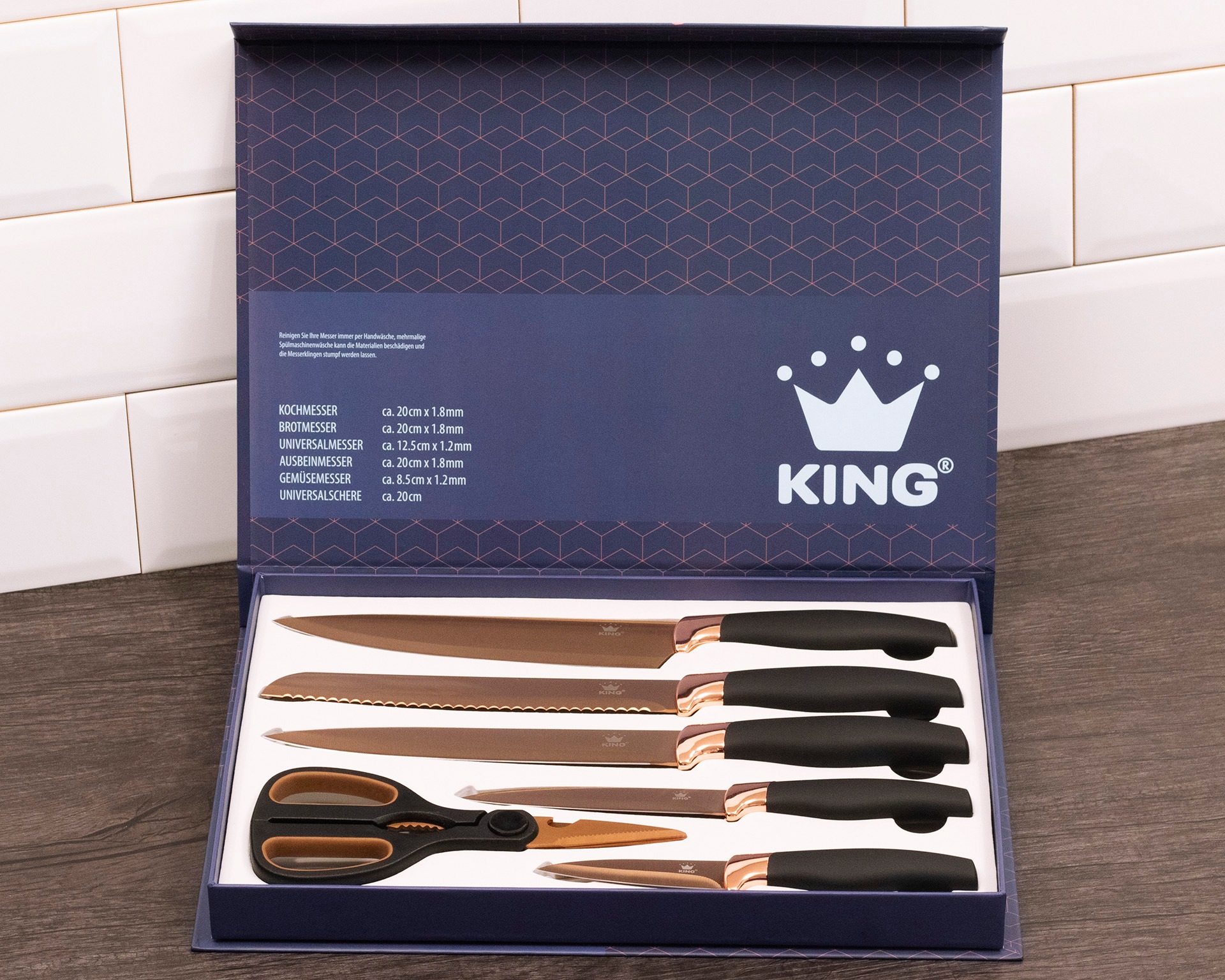 KING Seiher »Sivario« Edelstahl, 1 Seiher, 1 Schüssel inkl. Deckel, 6 Küchenmesser, 1 Schere
