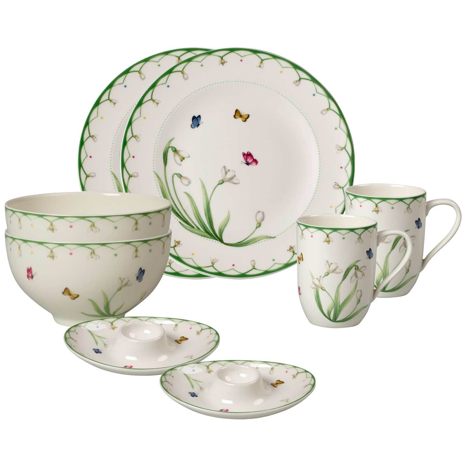 Villeroy & Boch Geschirr-Set "Breakfast for Two 8-teilig Colourful Spring 8er Set bunt" Spülmaschinengeeignet, Mikrowellengeeignet