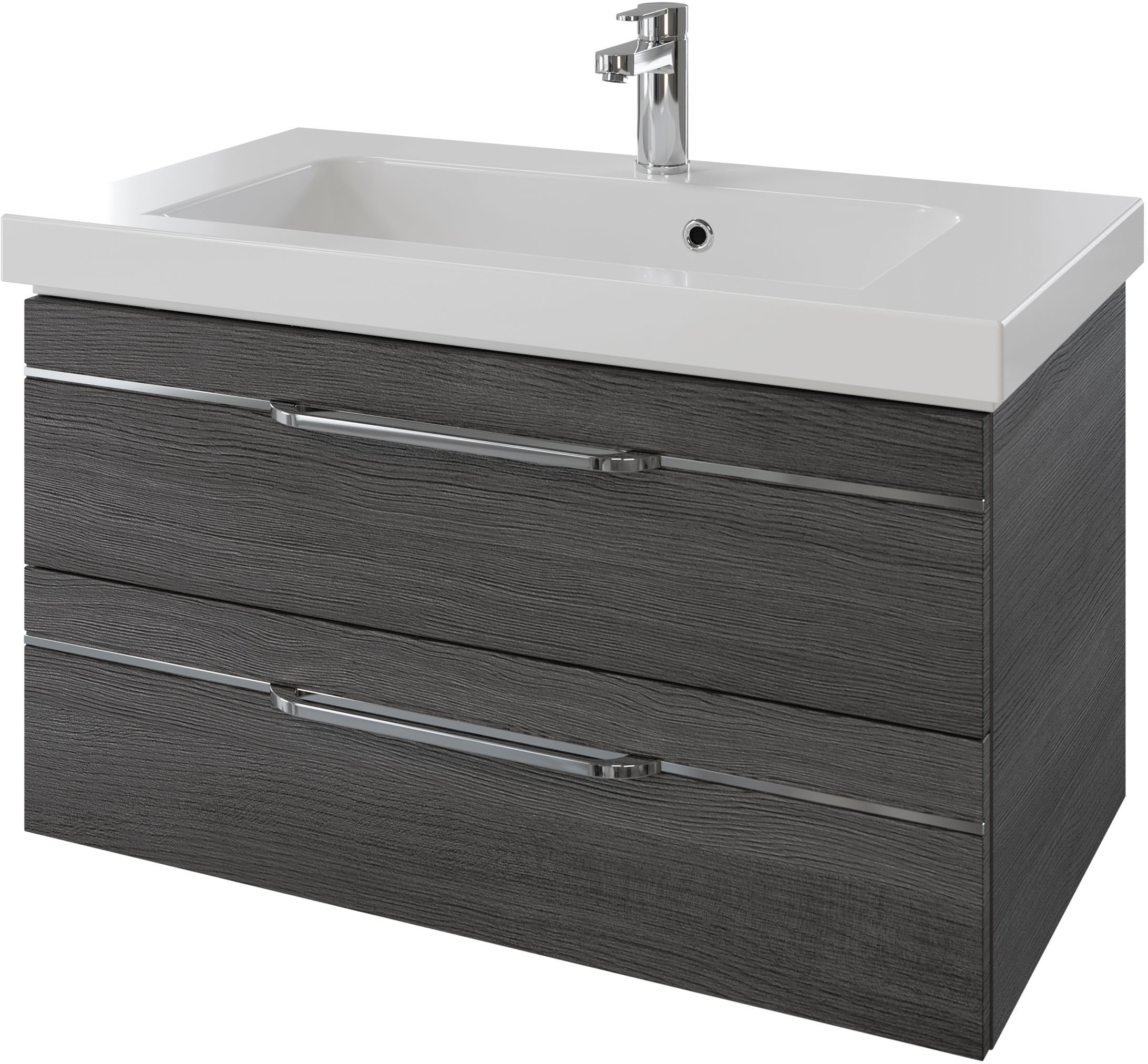 Saphir Badmöbel-Set »Balto 2-teilig Mineralmarmor-Waschtisch mit LED-Spiegel, Waschplatz«, (2 St.), 92 cm breit, mit 2 Schubladen, Badschrank inkl. Schubladendämpfer