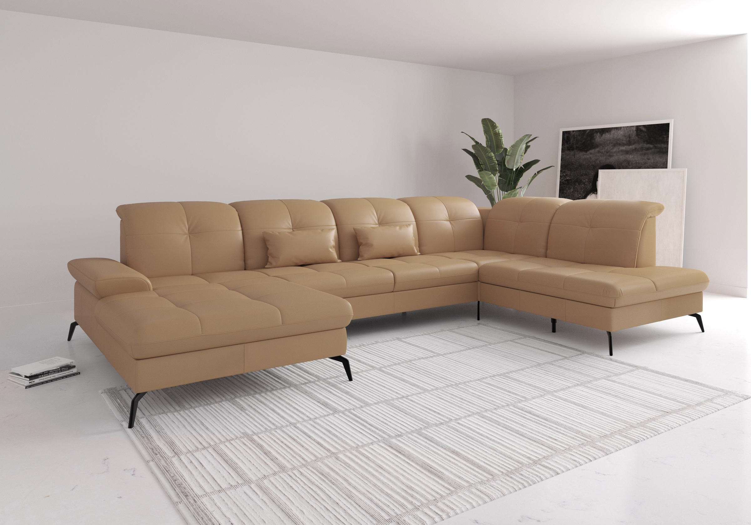 Wohnlandschaft SIT & MORE "Amica, U-Form, inkl. Sitztiefenverstellung und Armteilverstellung", braun (cappuccino), B:357cm H:90cm T:231cm, Sofas, Wohnlandschaft, wahlweise mit Kopfteilverstellung, Bettfunktion und Bettkasten 8