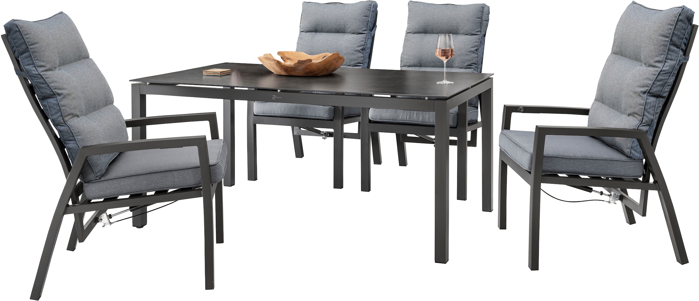 Destiny Garten-Essgruppe "GARDA CREMONA 4 HL + Tisch 160x90cm, anthrazit" Set, 9 Stk. tlg. Aluminium, Tischplatte: Glas mit Keramiküberzug
