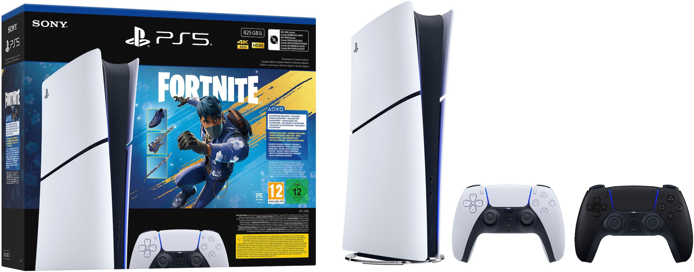 PLAYSTATION 5 Konsolen-Set "PS5 Digital – Fortnite Erblühendes-Chaos-Bundle inkl. DS Schwarz"weiß, schwarz, Spielekonsolen