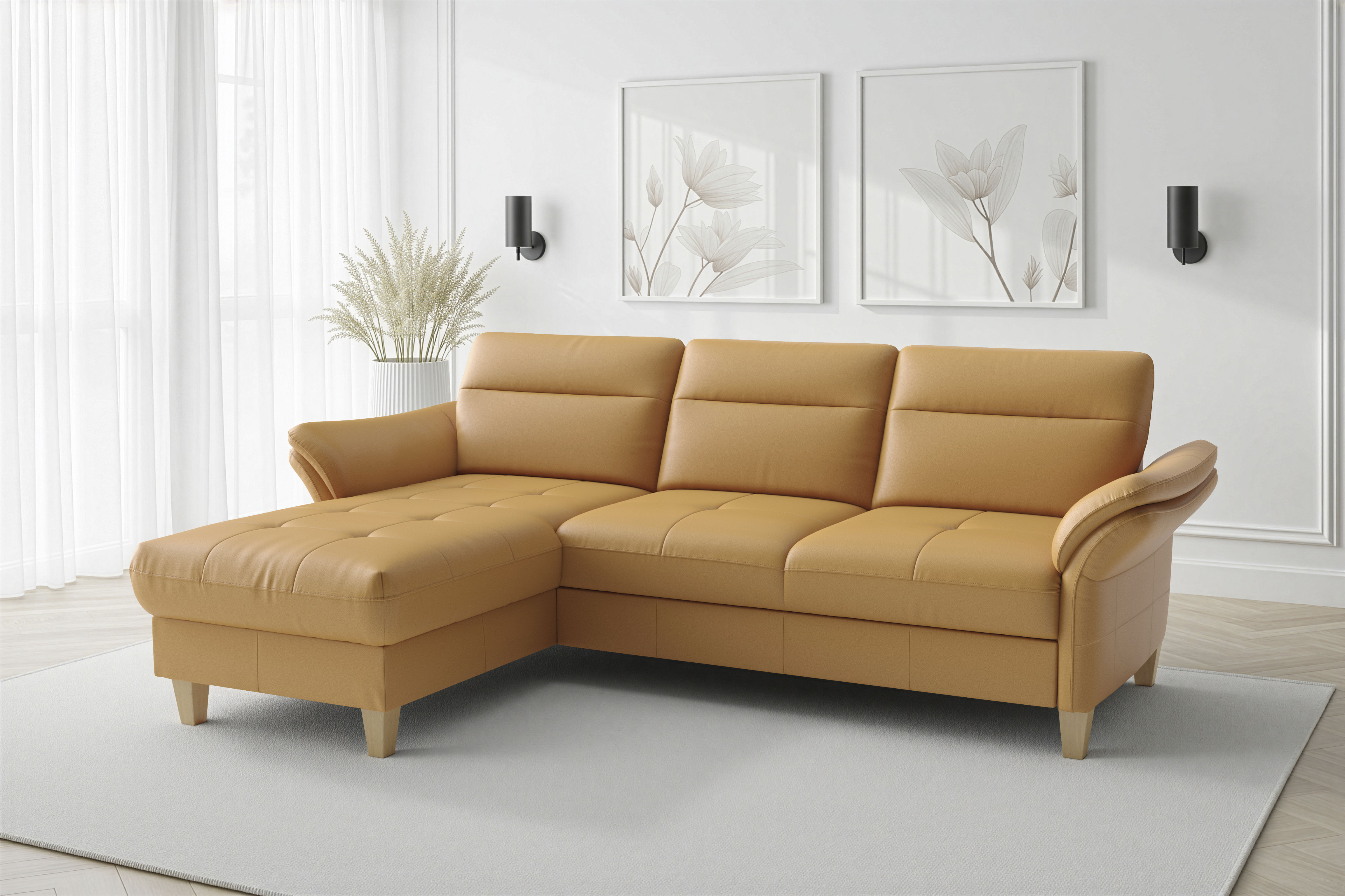 sit&more Ecksofa "Pamela L-Form, Leder, B: 218 und 230 cm mit Recamiere links od. rechts" optional Armteilverstellung, Schlaffunktion & Bettkasten