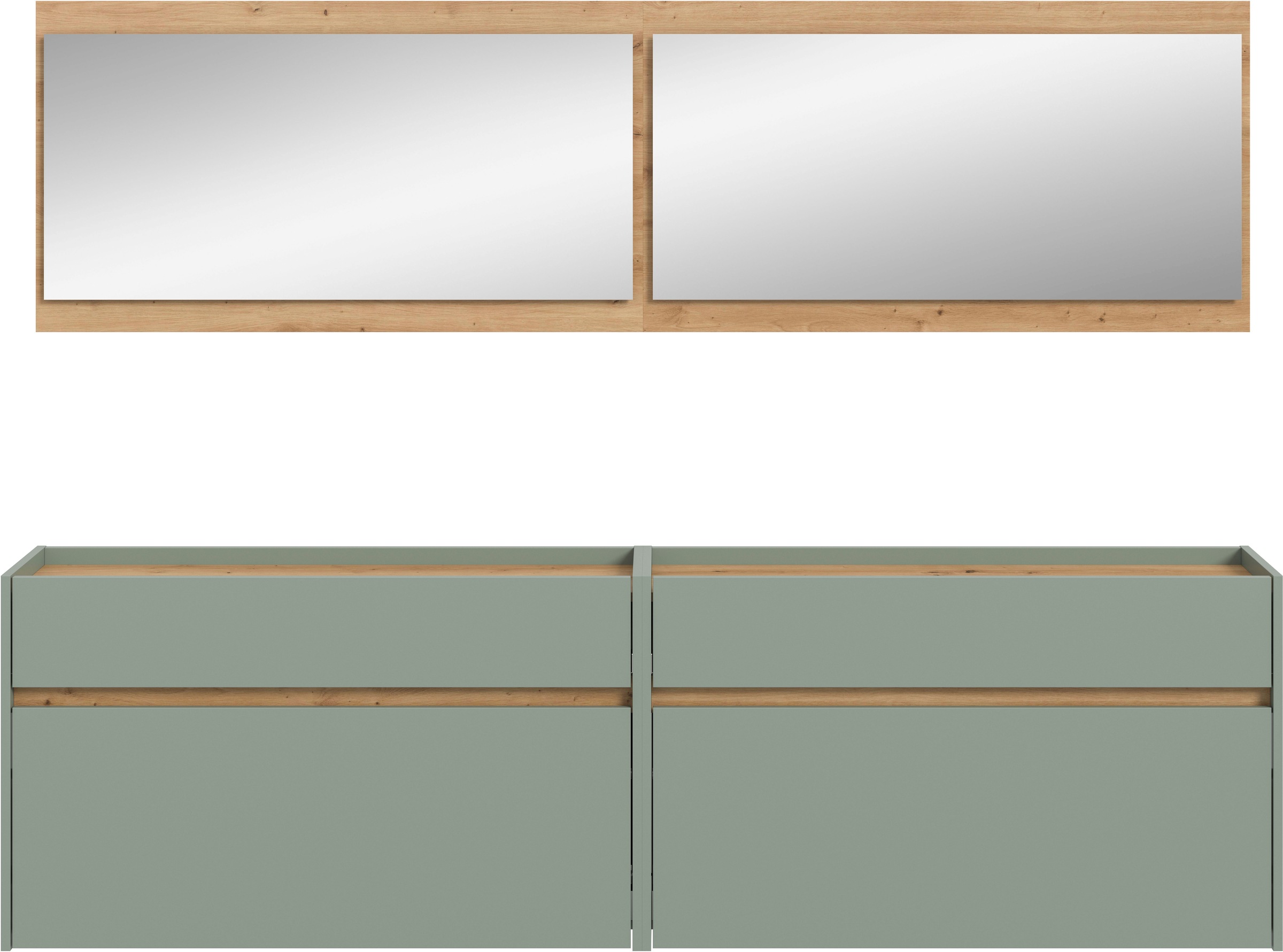 INOSIGN Garderoben-Set »EVRID, 4-teilig, Breite 220 cm, individuell hängbar & erweiterbar«, (4 St., best. aus: 2x Kommode und 2x Spiegel), Garderobenkombination, Garderobe, Wandgarderobe, Flur, Diele