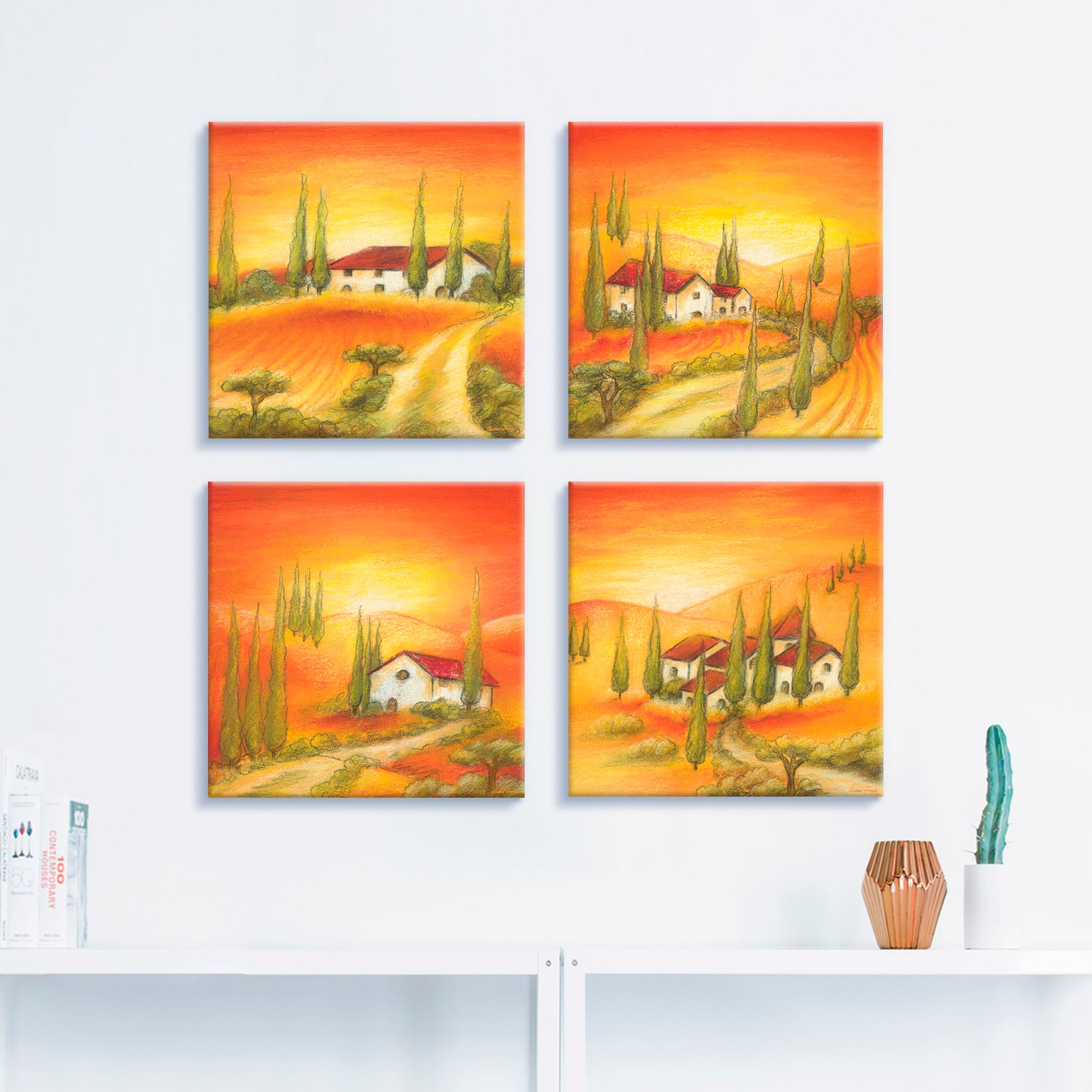 Artland Leinwandbild »Toskanisches Dorf I, -II, -III, -IV«, Europa, (4 St.), 4er Set, verschiedene Größen