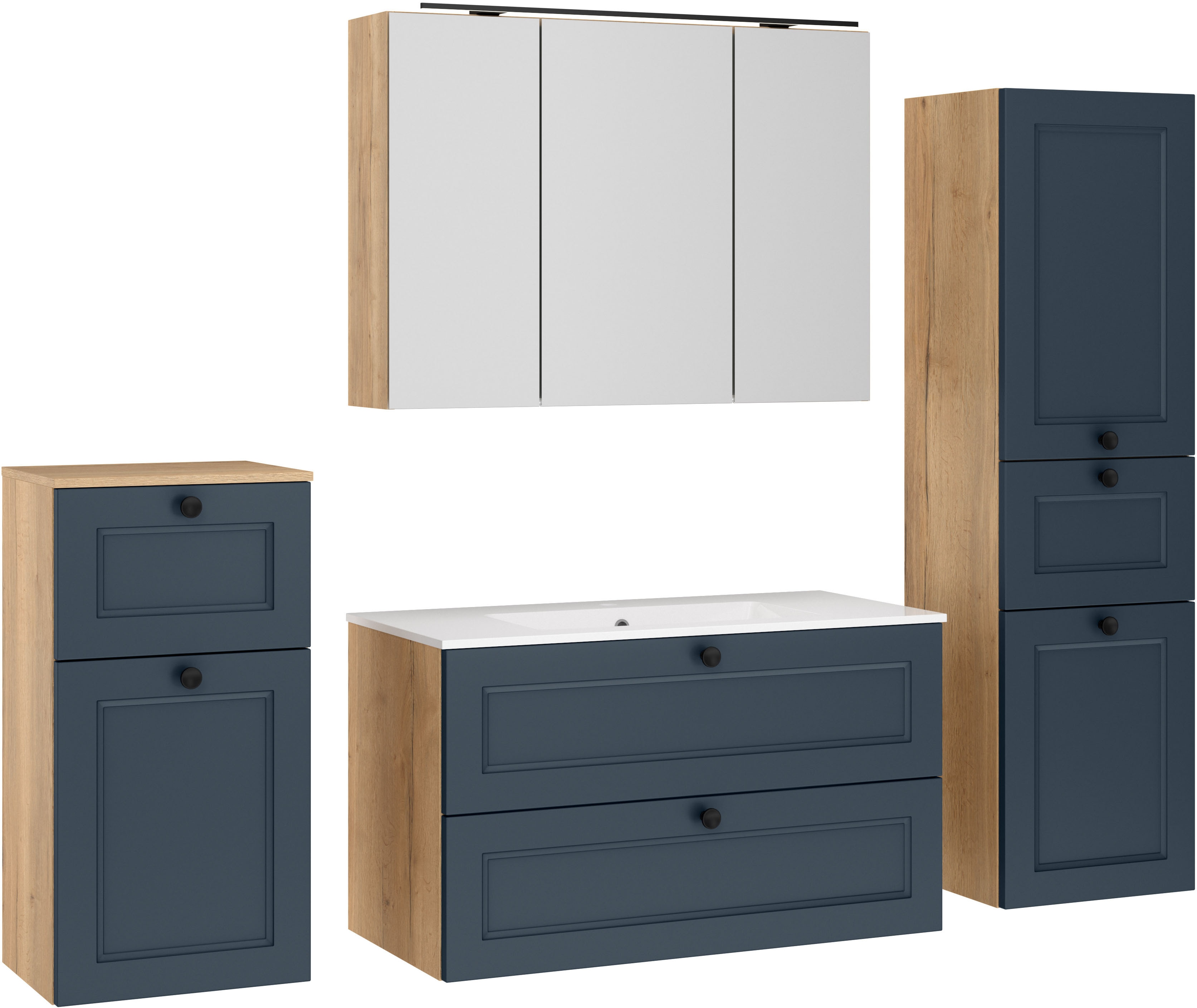 nobilia "Cascada" Set, mit Waschbecken, inkl. Spiegelschrank mit Beleuchtung, 4 Stk. tlg.