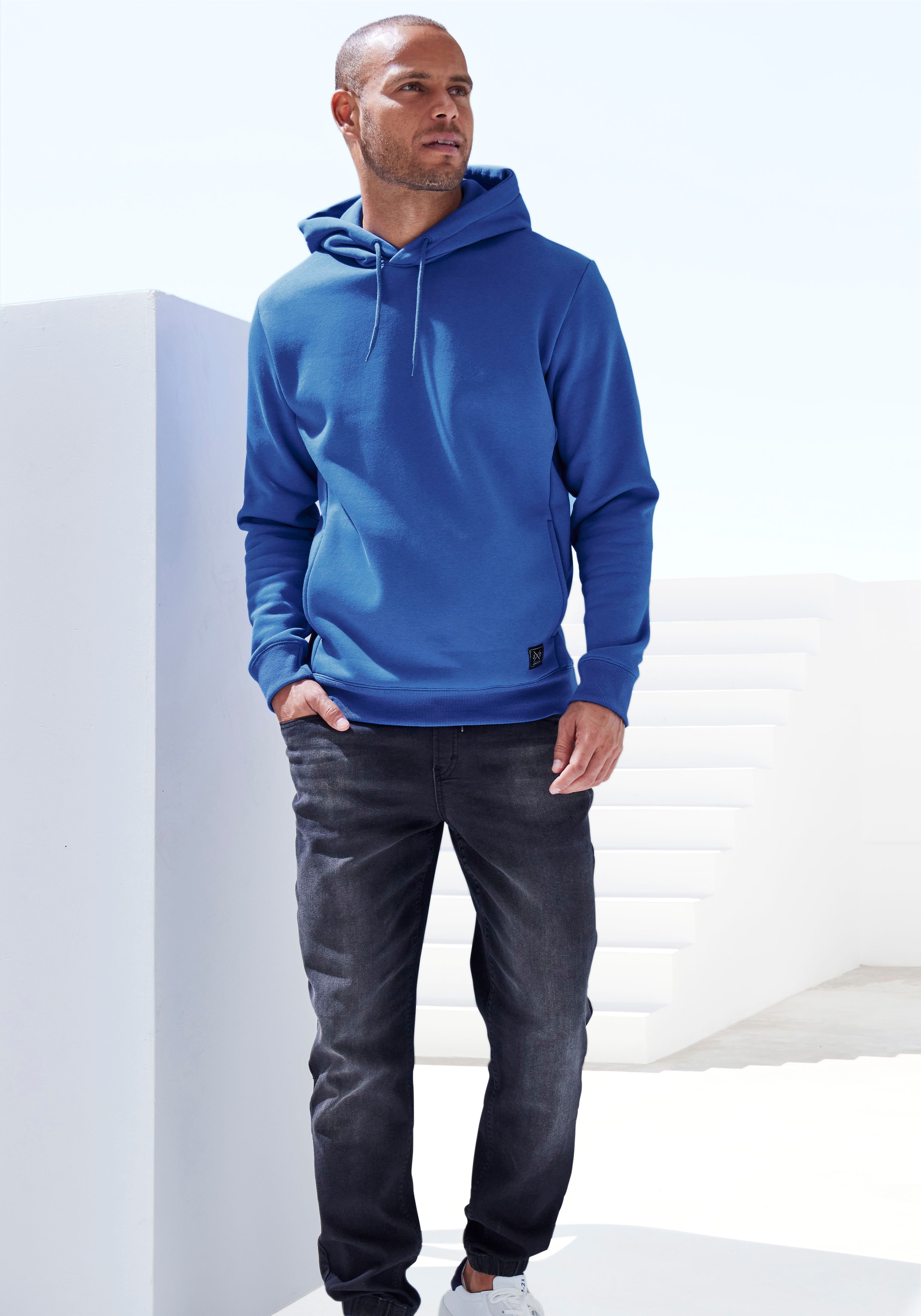 John Devin Hoodie, Langarm, Sweatshirt mit Rundhals und Kapuze, Baumwollmischung