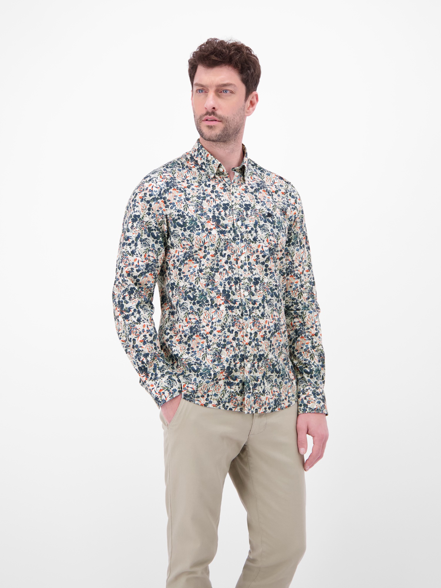 Langarmhemd LERROS "Langarmhemd mit floralem Alloverprint", Herren, Gr. XXL, Normalgrößen, weiß, 97% Baumwolle, 3% Elasthan, Hemden 6