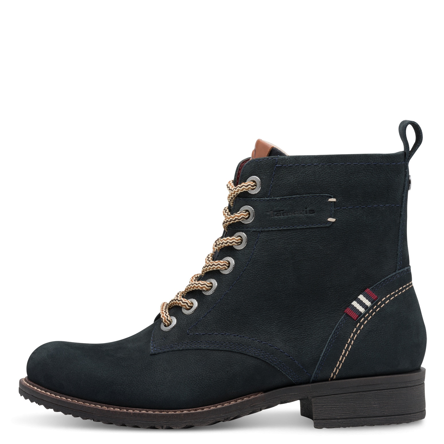 Tamaris Schnürboots  , Blockabsatz, Schnürstiefelette, Kontrastnaht an der Ferse und Rahmen