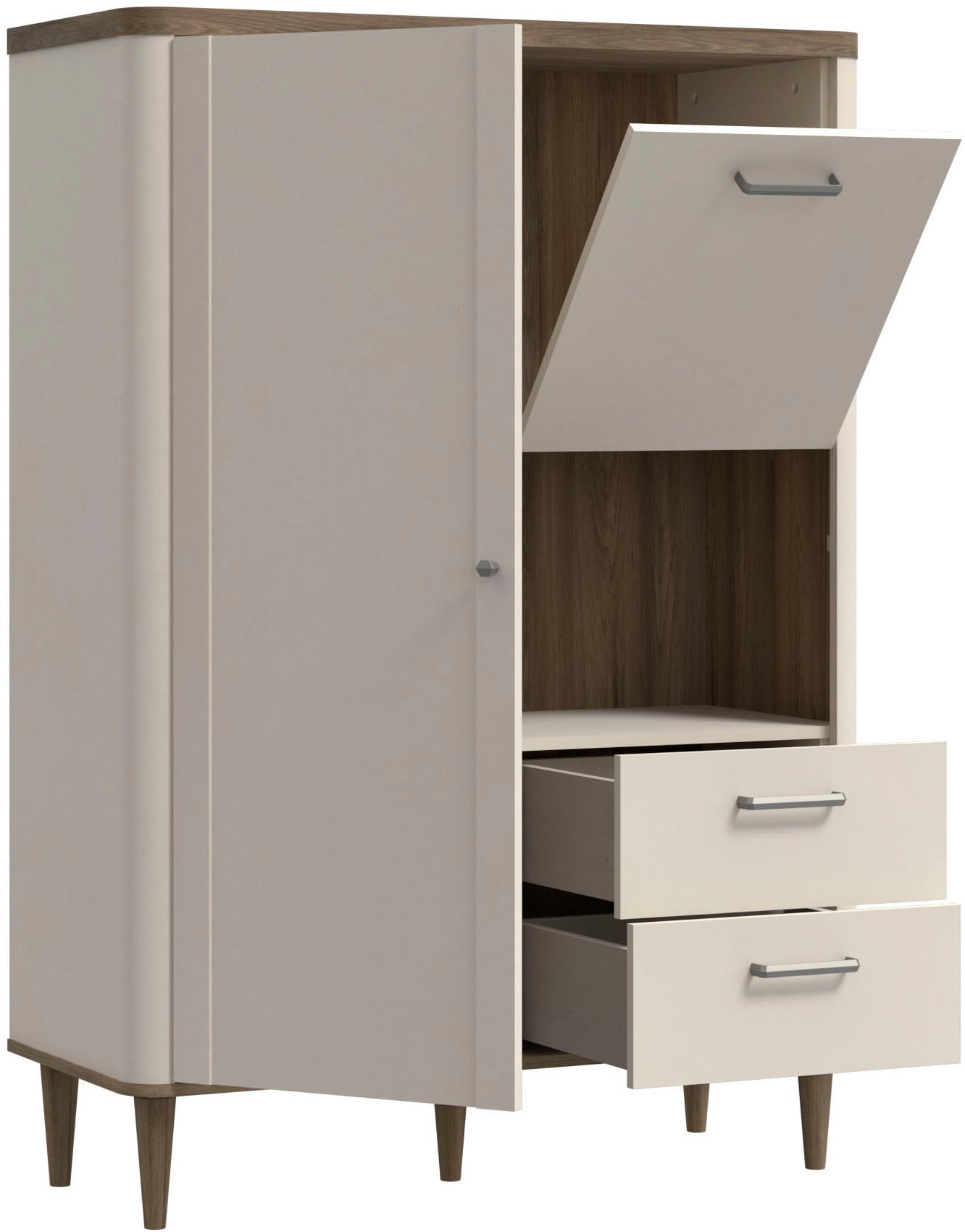 FORTE Highboard, B/H/T 100,1/142,9/41,2 cm Echtholzfüße