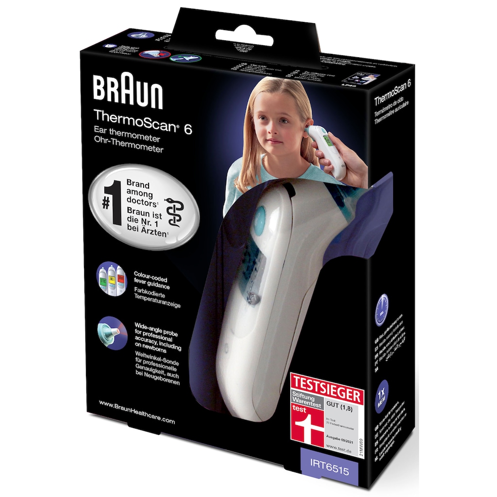 Marken Braun Braun Ohr-Fieberthermometer »ThermoScan® 6 Ohrthermometer IRT6515«, Inklusive 21 Einweg Schutzkappen weiß