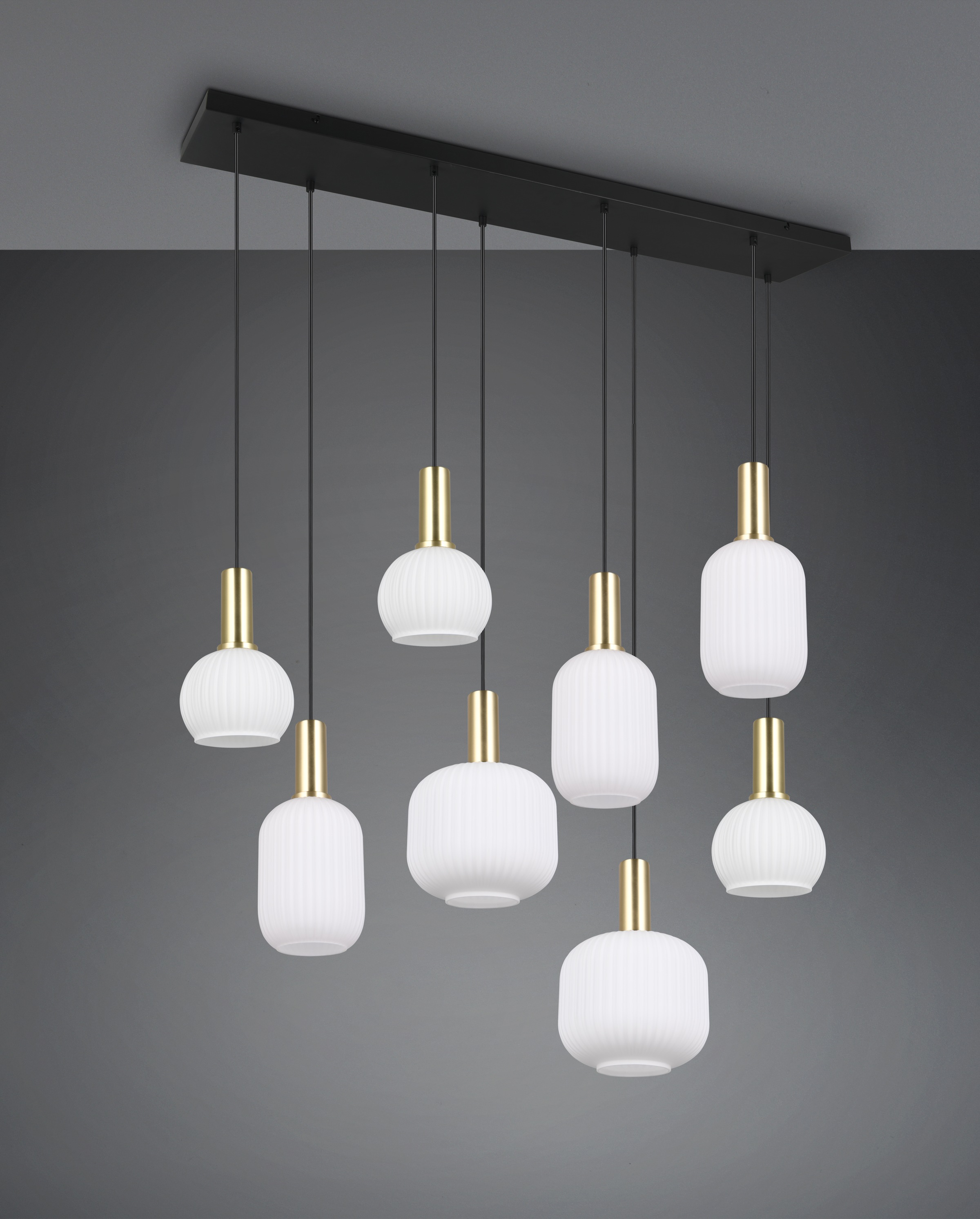 TRIO Leuchten Pendelleuchte »DIVA, E27 Hängelampe 8-flammig mit Glasschirm, exkl 8xE27 max 10W«, 8 flammig, Leuchtmittel E27 | Leuchtmittel wechselbar, höhenverstellbar bis max 150cm Hängeleuchte 120x32 cm Wohnzimmer Küche