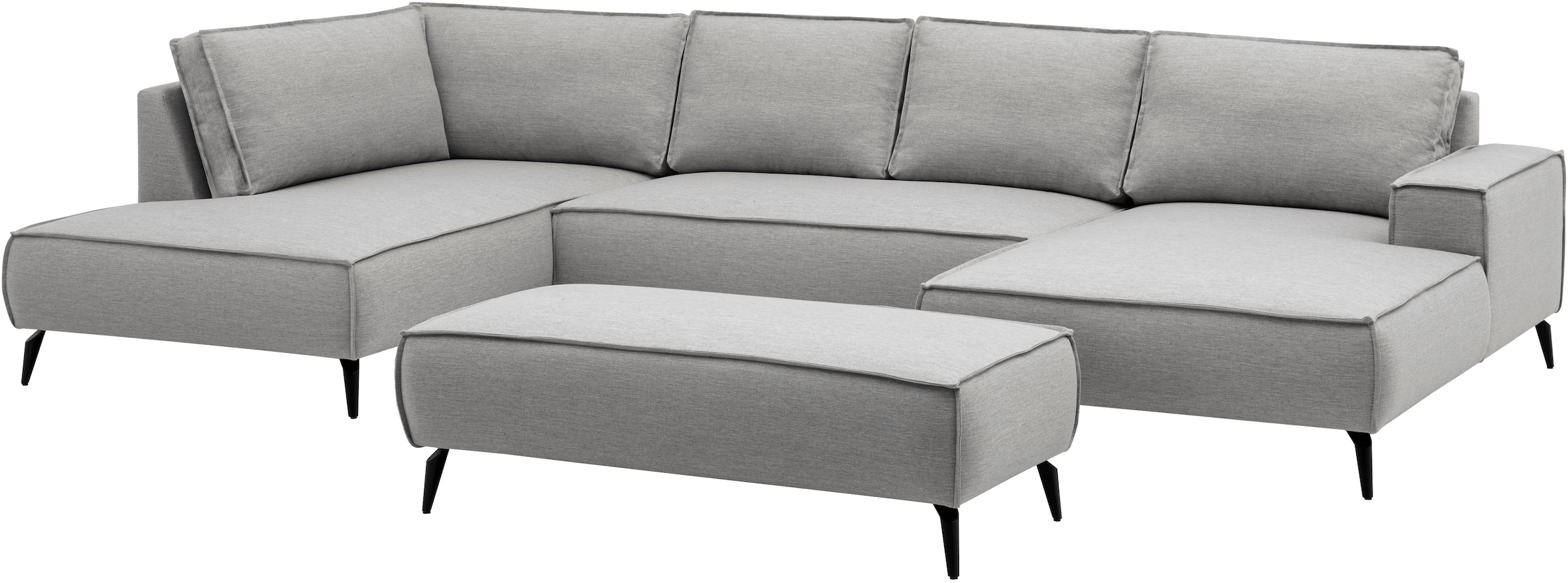 OTTO home Wohnlandschaft »TVINNU Leinenoptik, 354, mit Hocker« Recamiere rechts/links, stellbar zum Schlafsofa (Krokodilverbinder)