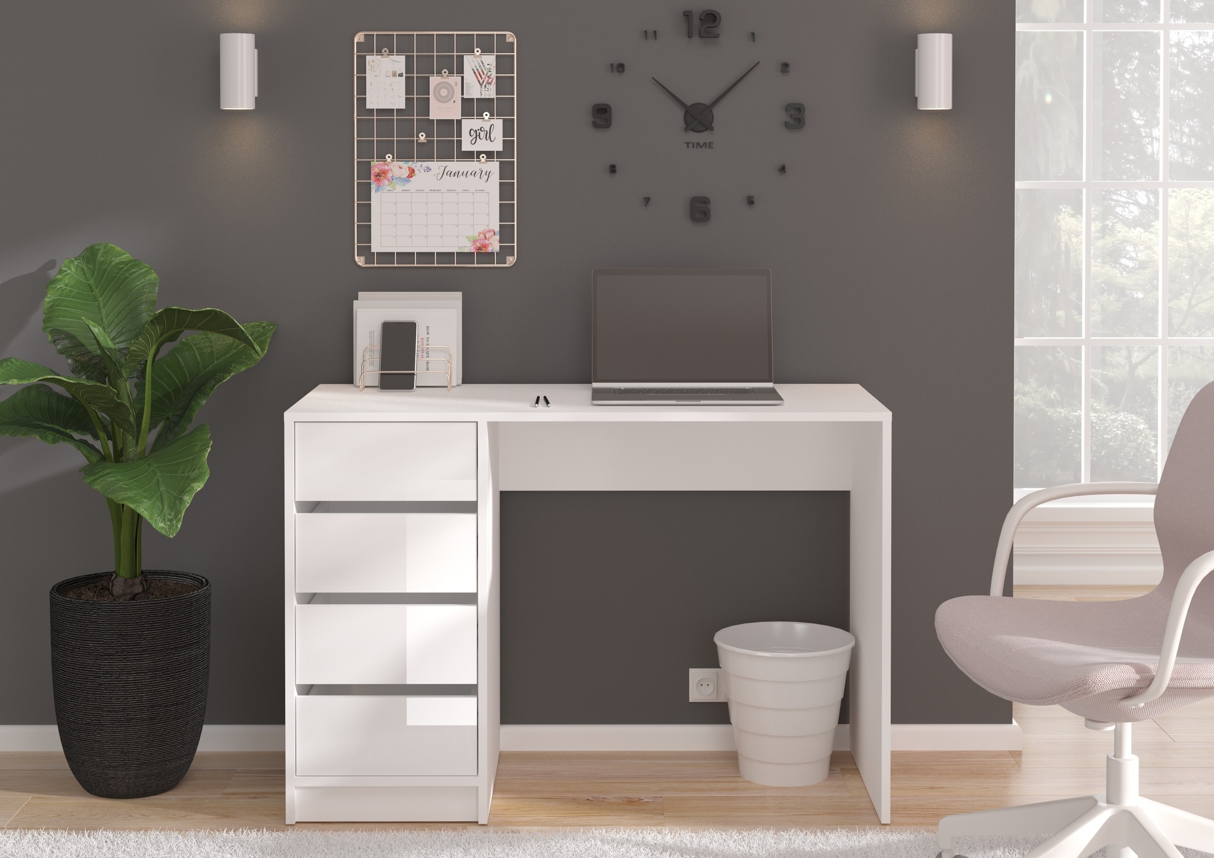 Home affaire Schreibtisch "Pisa, Breite 110 cm, 4 Schubkästen, hochglanz Sc günstig online kaufen