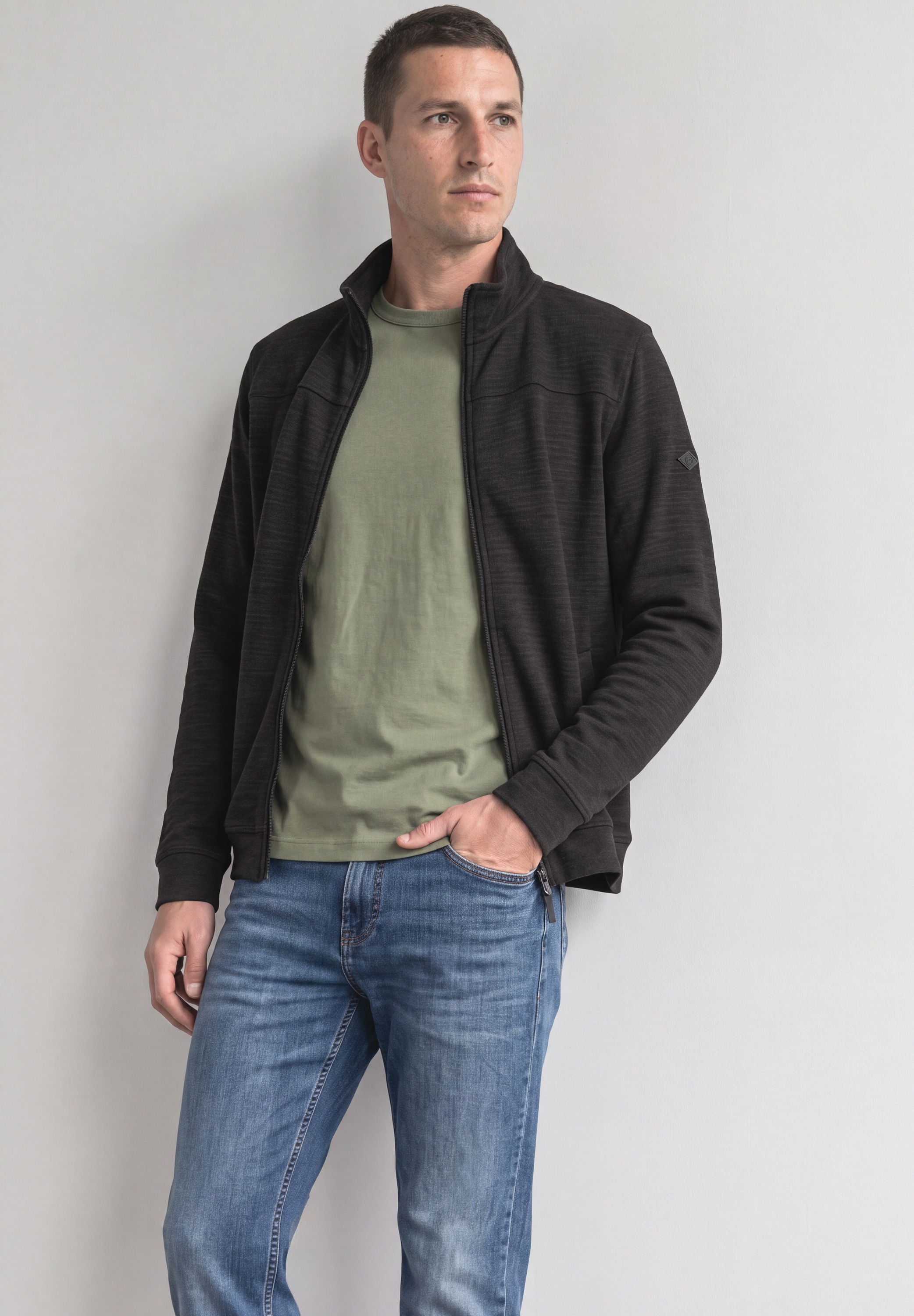 STREET ONE MEN Langarmshirt mit Stehkragen