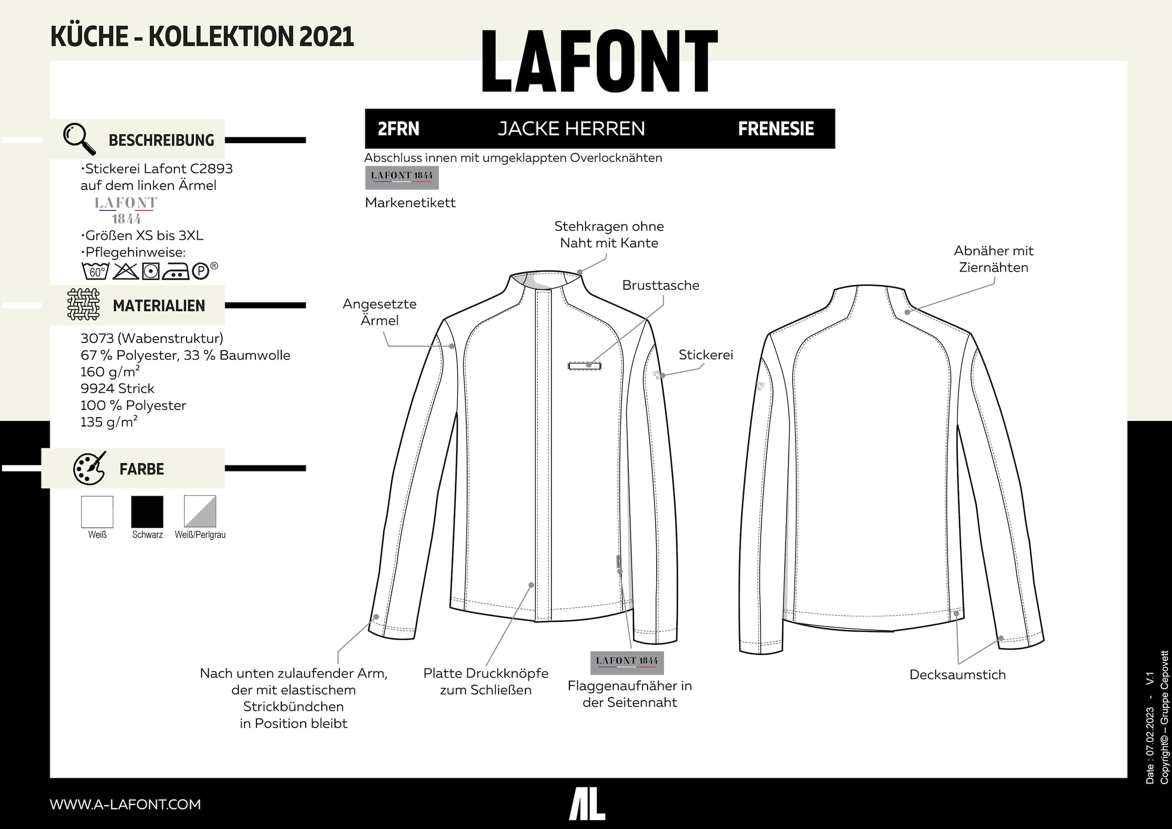 Lafont Kochjacke »Herren "Frénésie"«, Langarm, Stehkragen ohne Naht, Extraleicht, atmungsaktiv