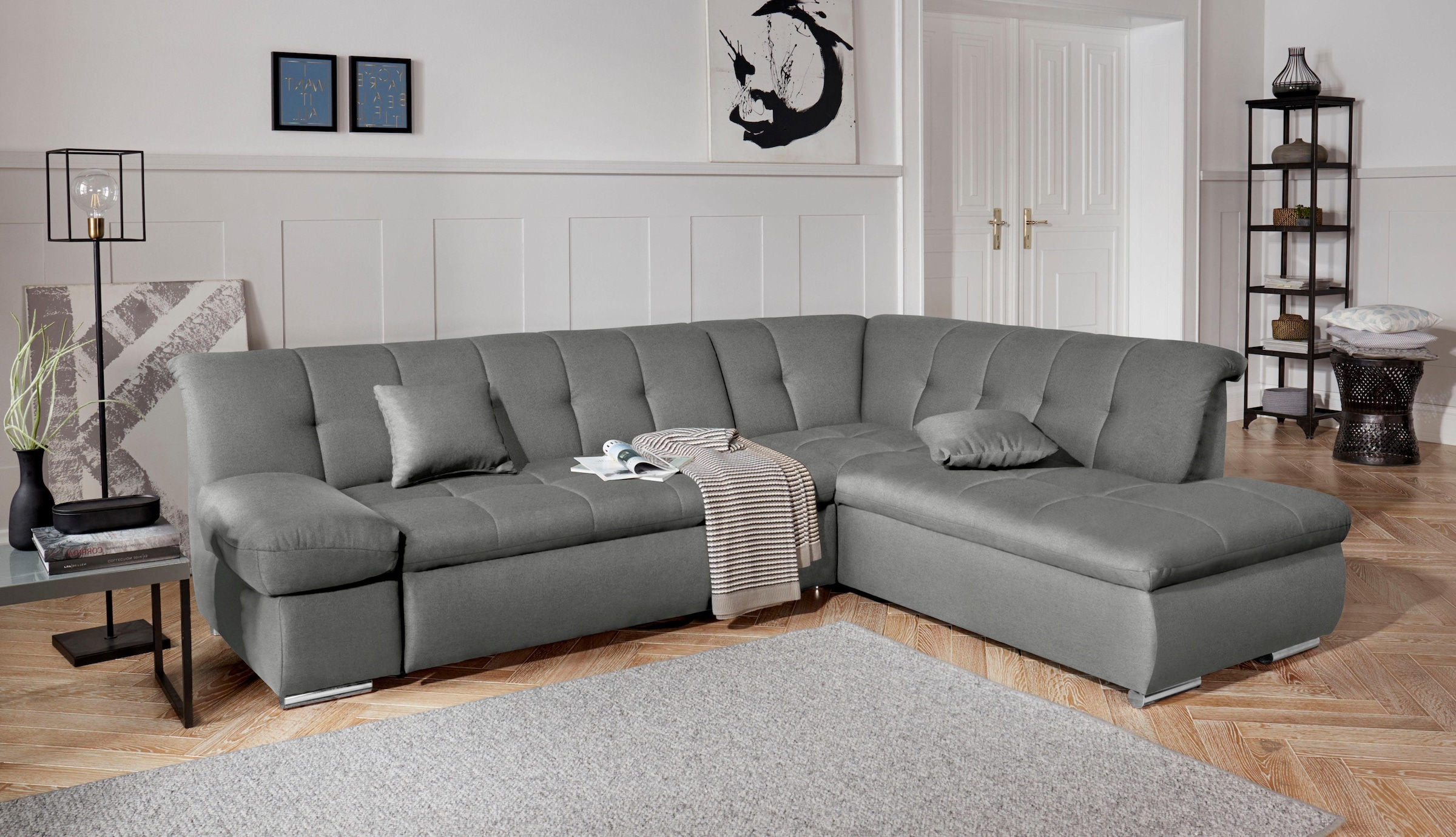 DOMO collection Ecksofa "MONA 271x213 cm, modern und komfortabel" whlw. mit Bett- und Armlehnfunktion, L-Form