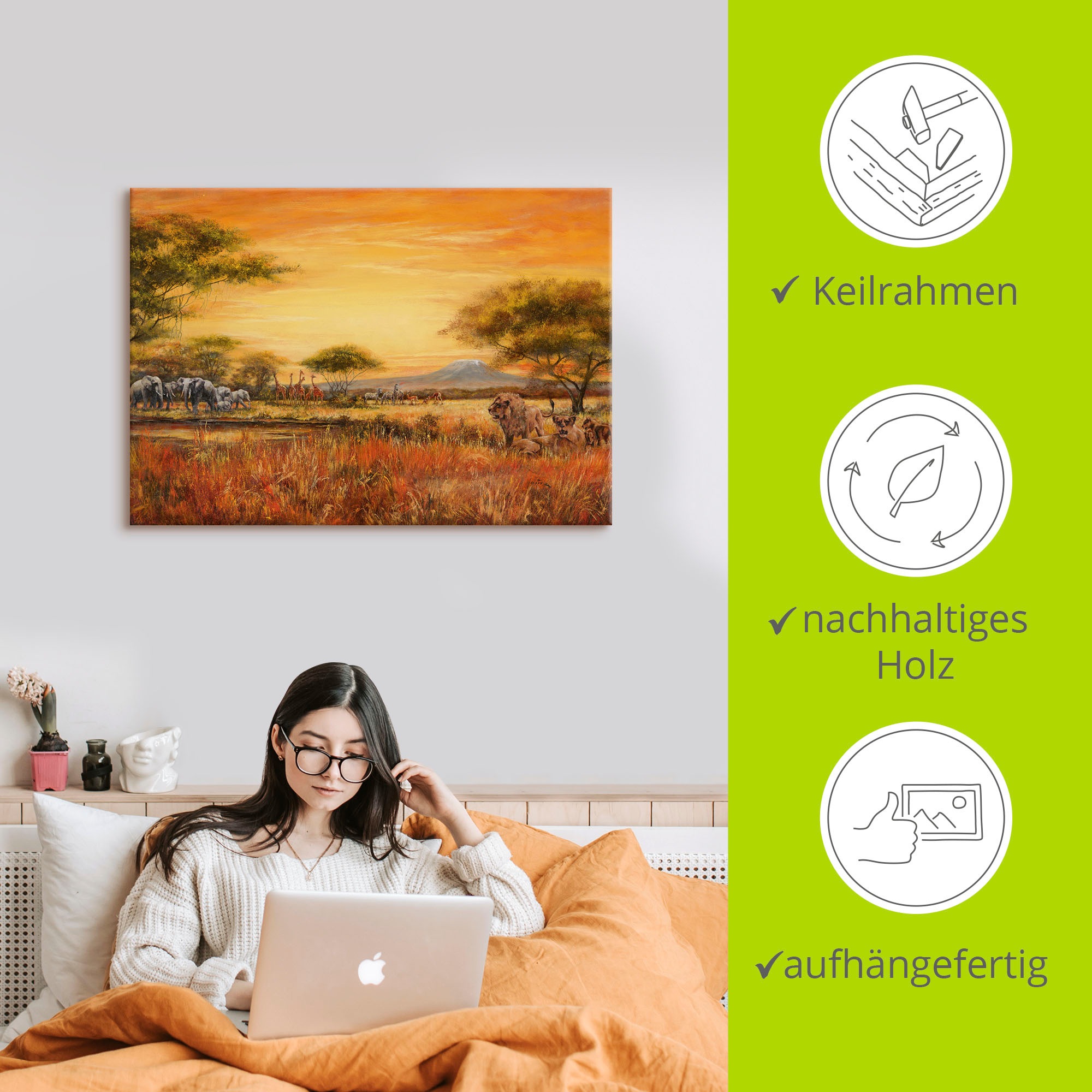 Artland Leinwandbild »Afrikanische Steppe mit Löwen« Afrika 1 Stk. tlg. auf Holzrahmen gespannt