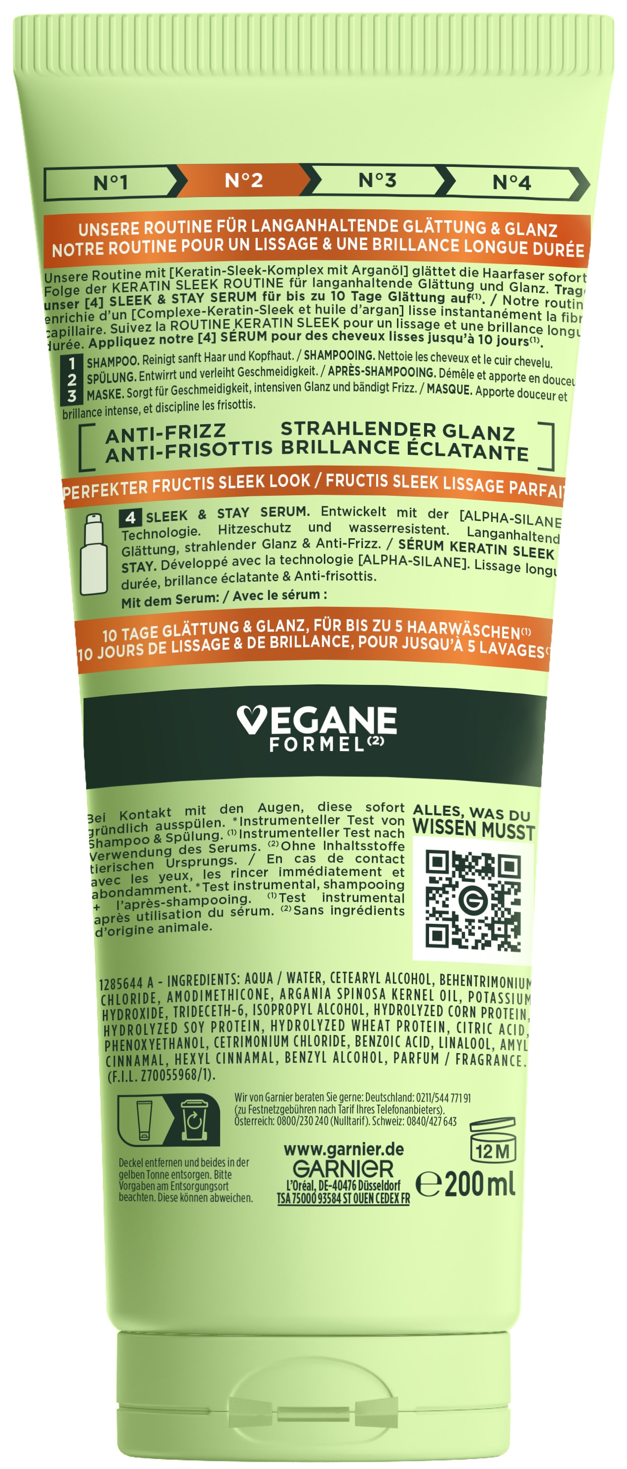 GARNIER Haarspülung »Garnier Fructis Keratin Sleek Spülung«, (Packung, 6 tlg.)