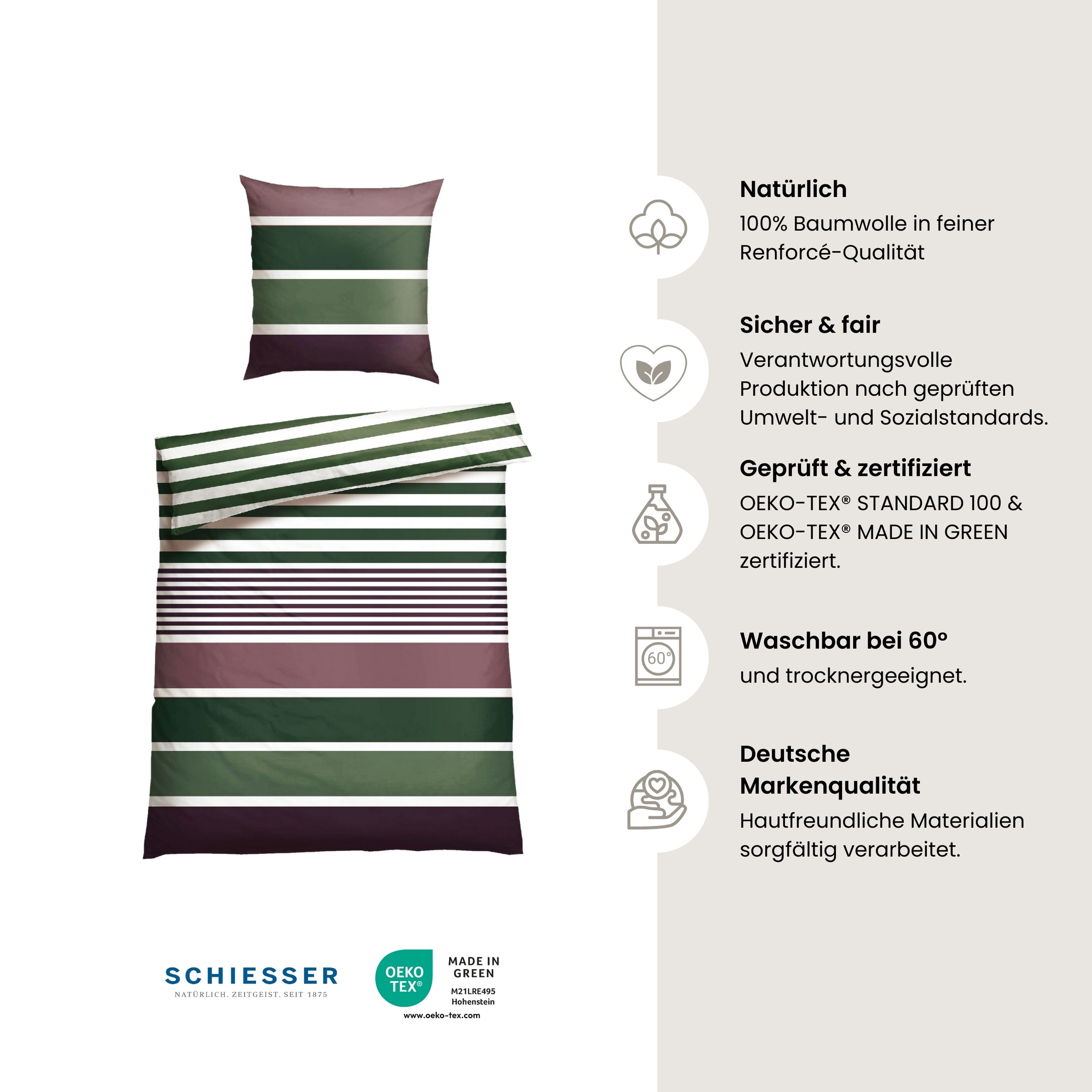 Schiesser Bettwäsche »Smarell aus weicher Baumwolle mit klassischen Blockstreifen«, Made in Green