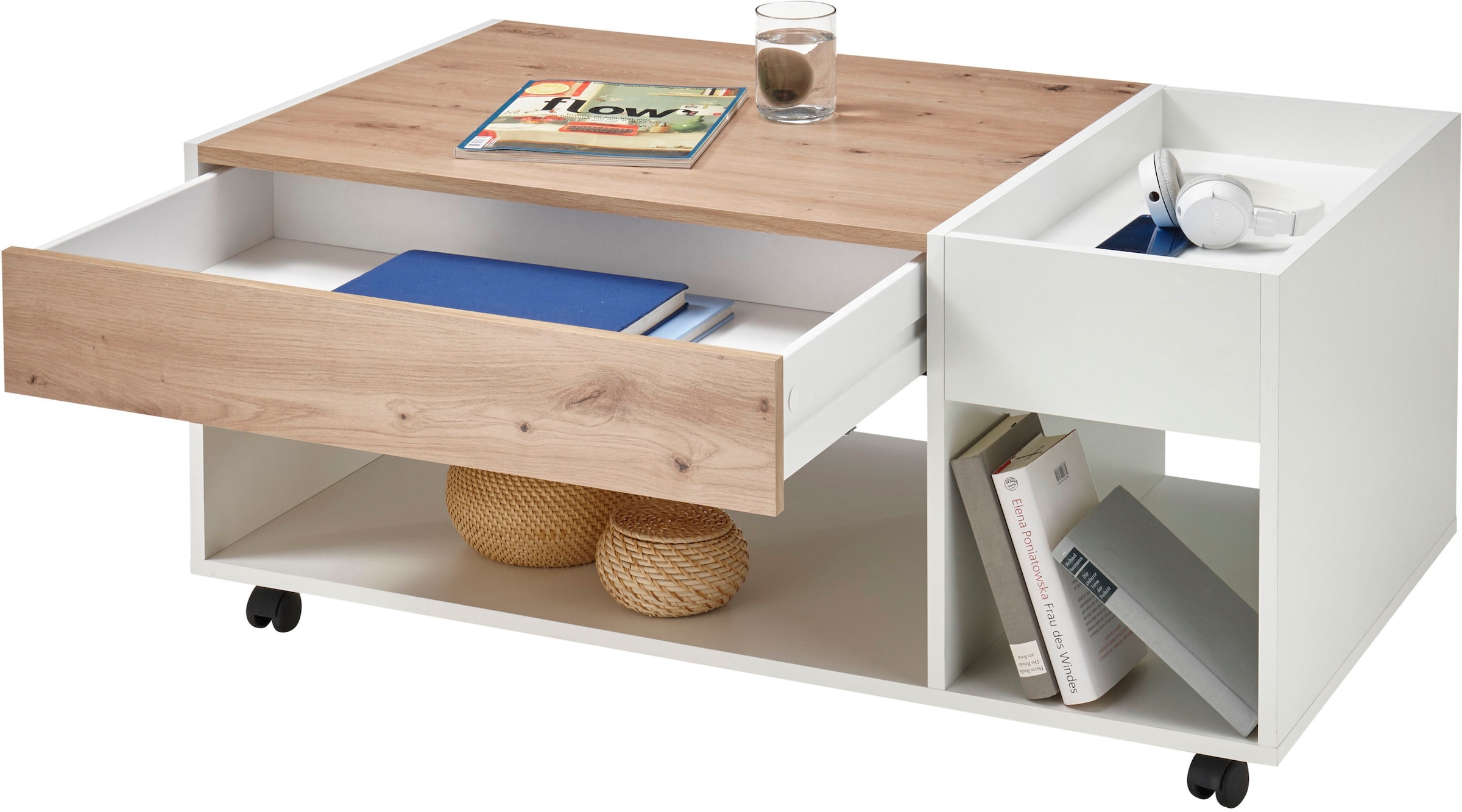 Stolkom Couchtisch »Emil«, rollbar, Tisch mit Schubkasten mit push to open