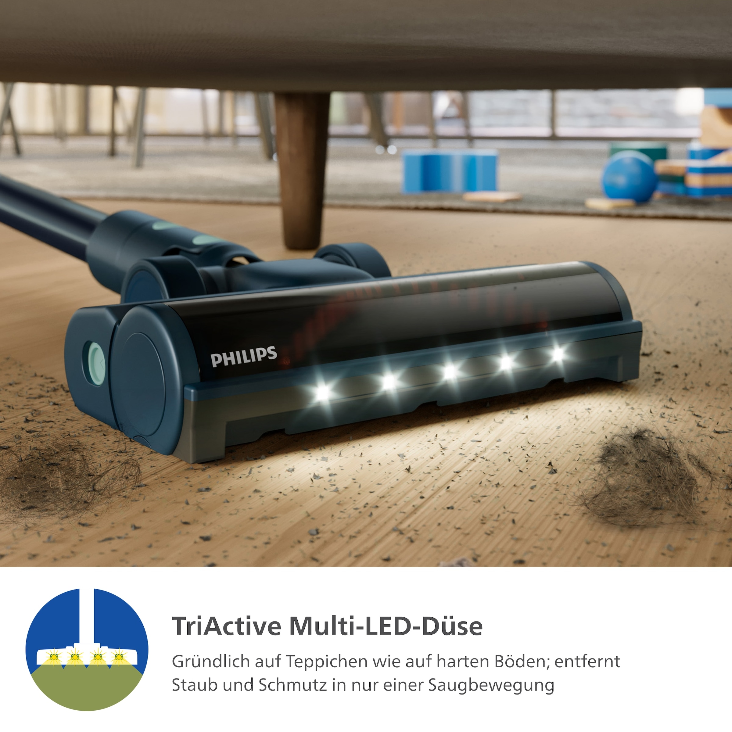Philips Akku-Hand-und Stielstaubsauger »XC5242/10 5000 Series „Teppichwunder“ mit Flexrohr«, mit bis zu 60 Minuten Laufzeit und TriActive Multi-LED-Düse