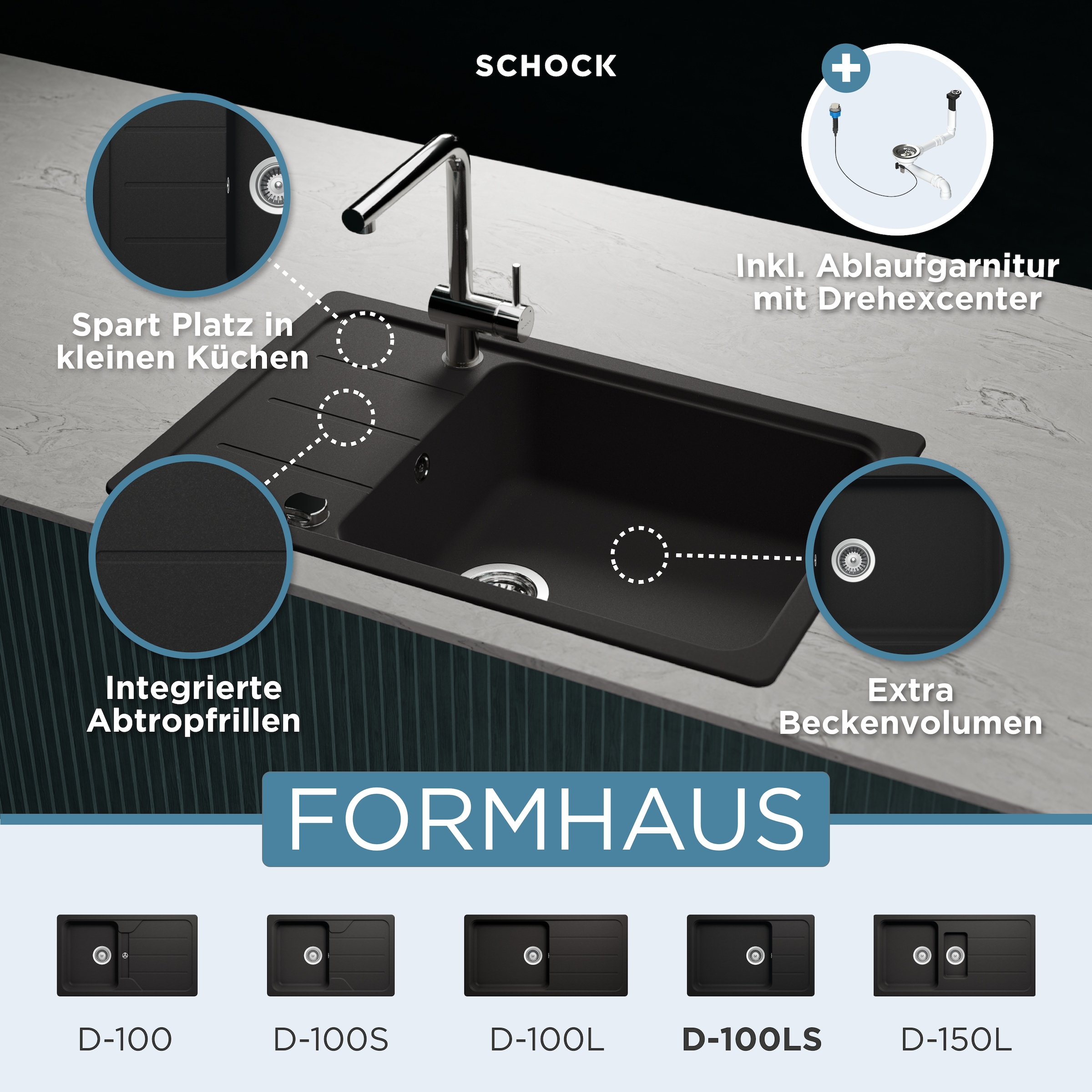 Schock Granitspüle »Formhaus D-100LS«, für kleine Küchen