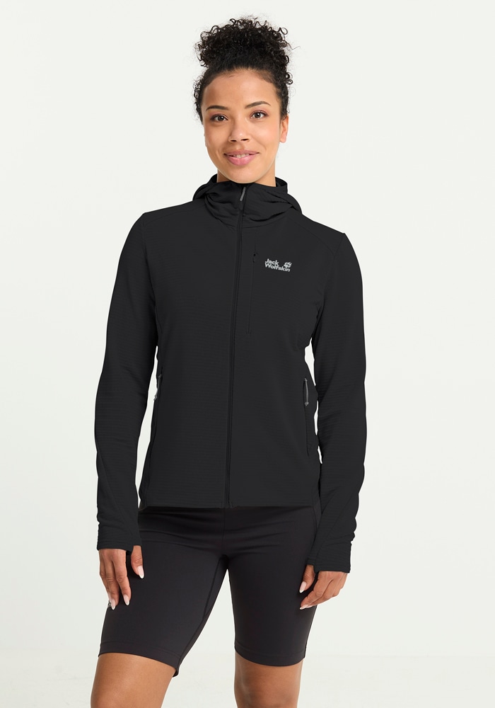 Jack Wolfskin Fleecejacke "LITESTRIDE HOODED FZ W" mit Kapuze mit Kapuze, hüftbedeckend, atmungsaktiv