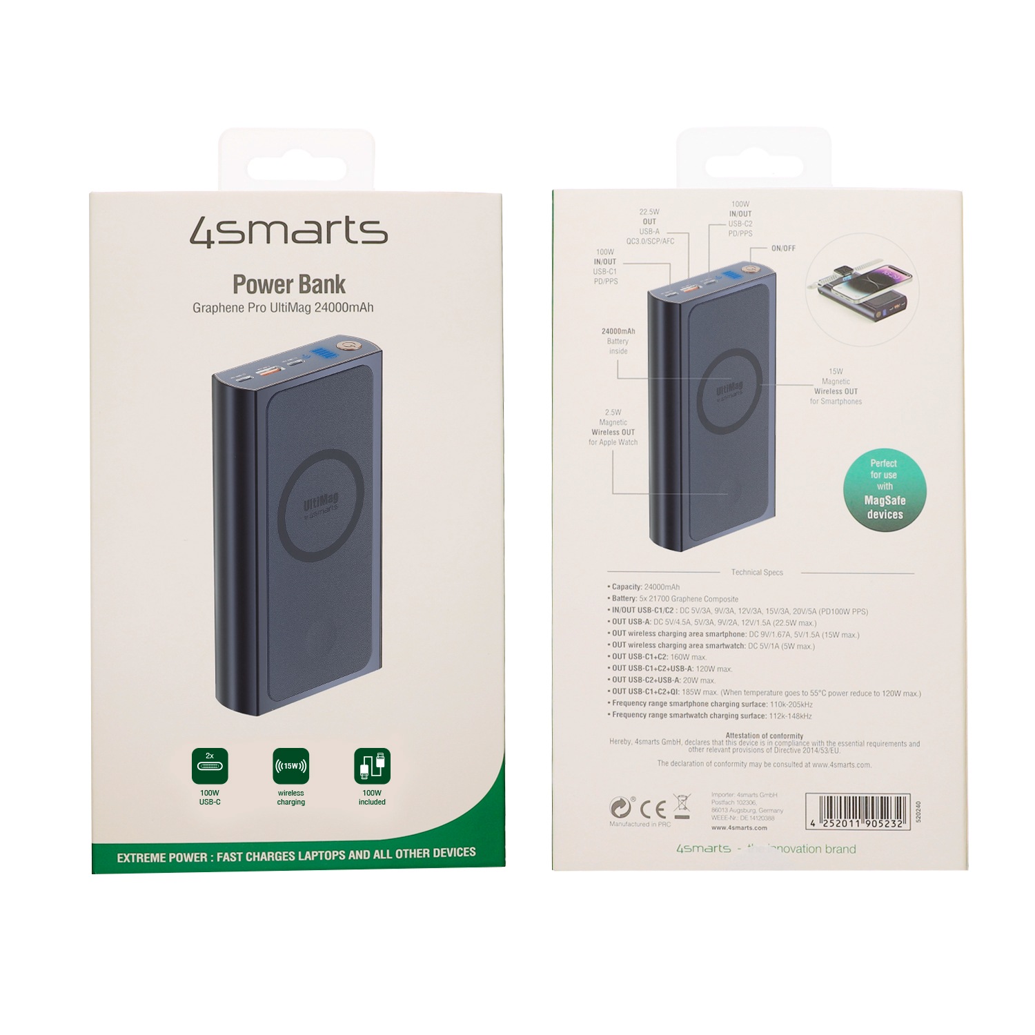 4smarts Powerbank »Powerbank Graphene Pro UltiMag 24000mAh 240W«, 4smarts Powerbank Graphene Pro UltiMag 24000mAh 240W,kobalt, 5000 mAh