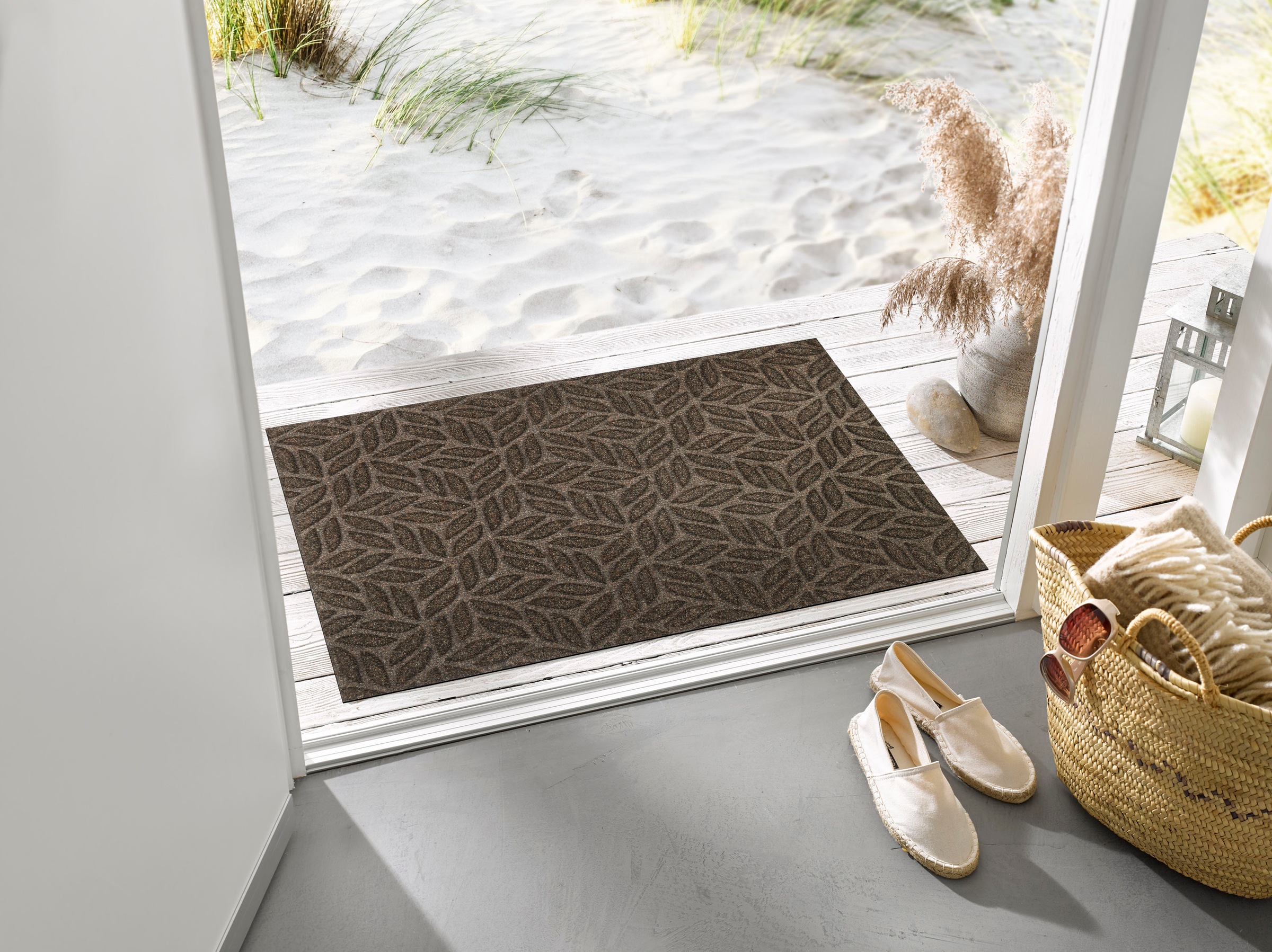 wash+dry by Kleen-Tex Teppich »DUNE Leaves Dark Brown«, rechteckig, 8 mm Höhe