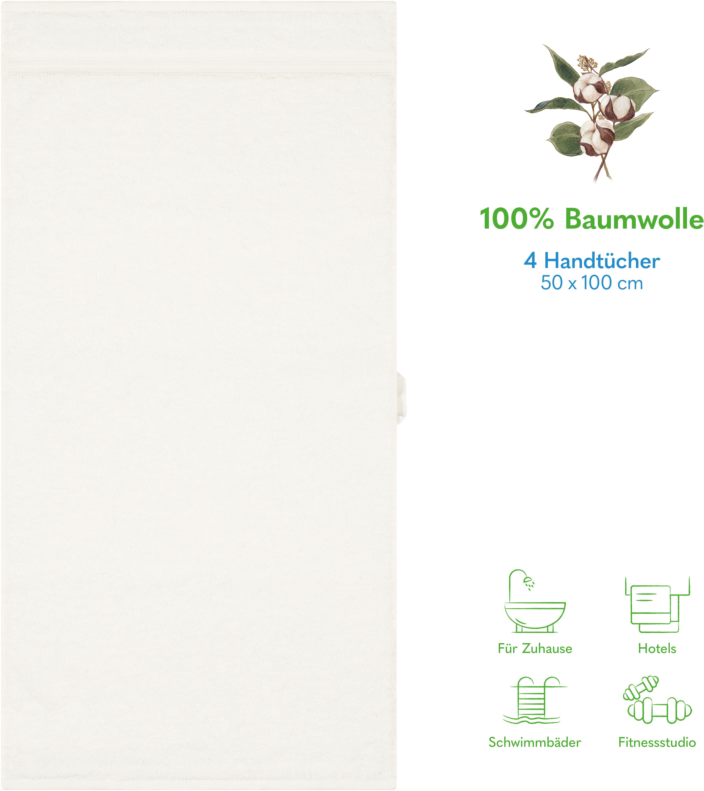 HAMMETEX Handtuch Set »4er Set Handtücher 50x100 cm, 100% Baumwolle, Weich & Saugstark«, (Set, 4 St., 4), mit Bordüre, einfarbig, weich