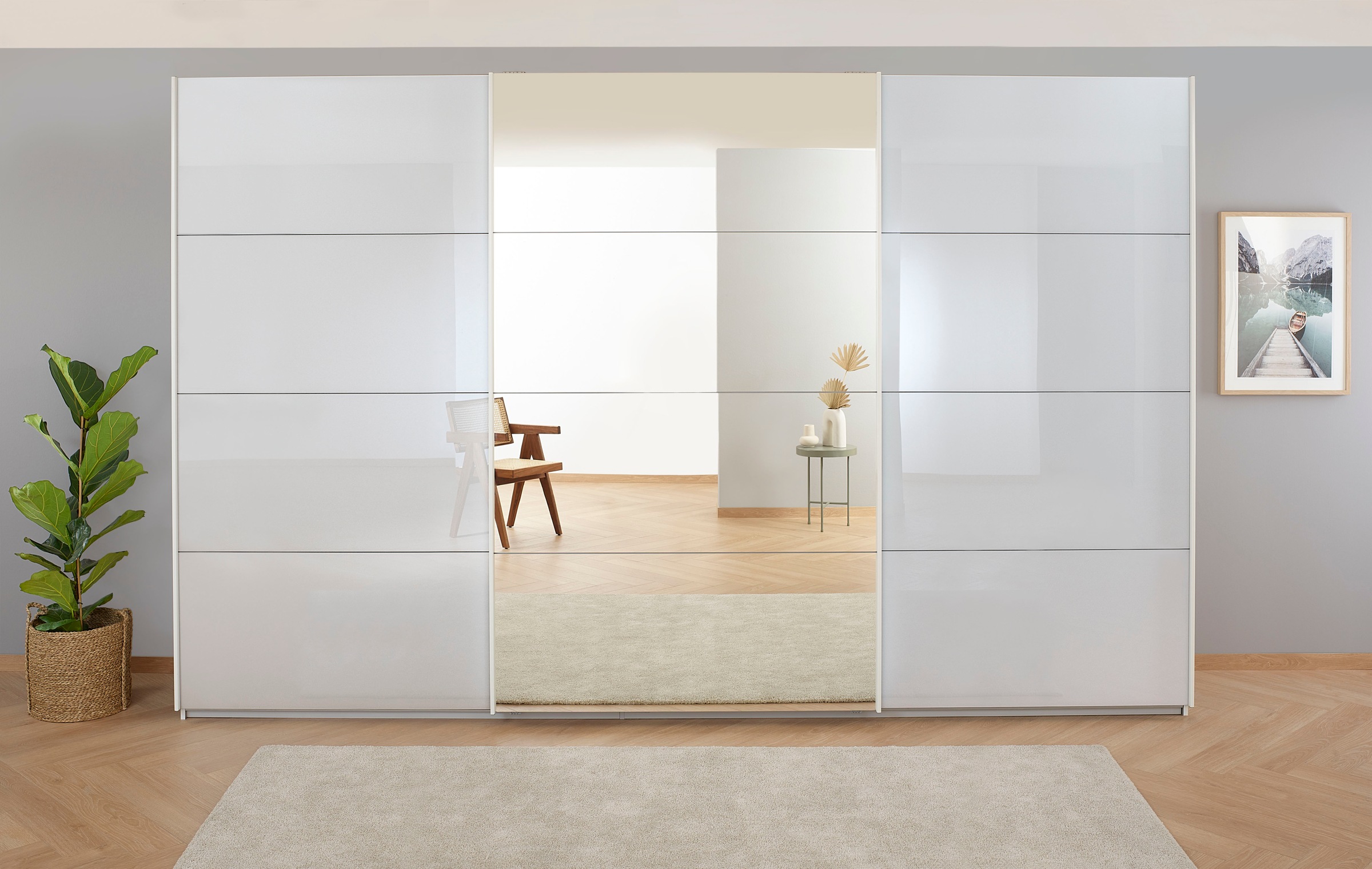 OTTO home 1100000002199 "Mehrzweckschrank Aktenschrank Möbel Mietswohnung Schlafzimmer KOLUNA" 3 Ausstattungen BASIC/CLASSIC/PREMIUM (inkl. SOFT-CLOSE-FUNKTION), Breiten 203/271/315/360 cm Höhen 210/229 Glas-Front MADE IN GERMANY