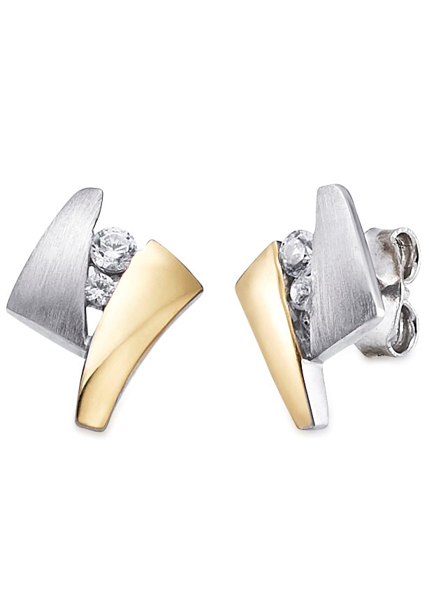 Paar Ohrstecker BRUNO BANANI "Schmuck Geschenk Silber 925 Ohrschmuck Ohrringe Stein", gold (silberfarben, gelbgoldfarben, kristallweiß, kristallweiß), Ohrringe, Damen, Silber 925 (Sterlingsilber), mit Zirkonia (synth.)