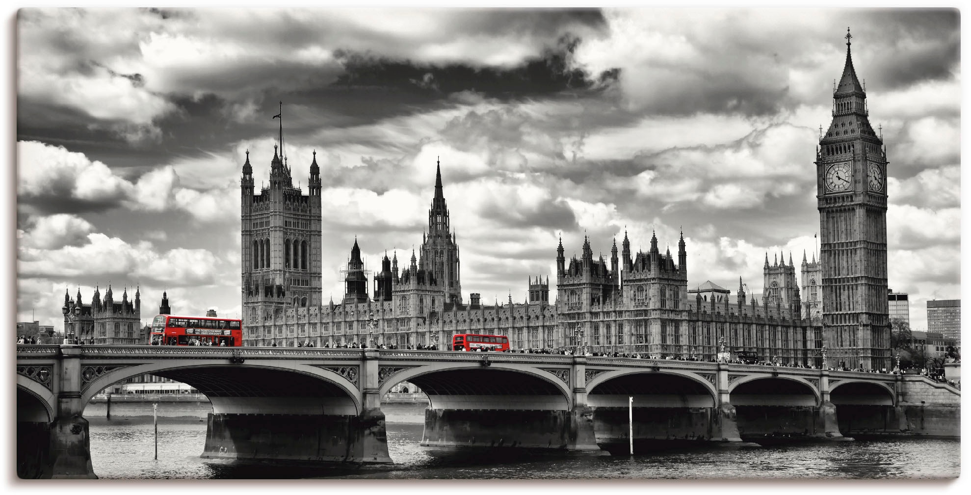 Artland Wandbild "London Westminster Bridge & Red Buses", Großbritannien, (1 St.), als Leinwandbild, Poster, Wandaufkleb