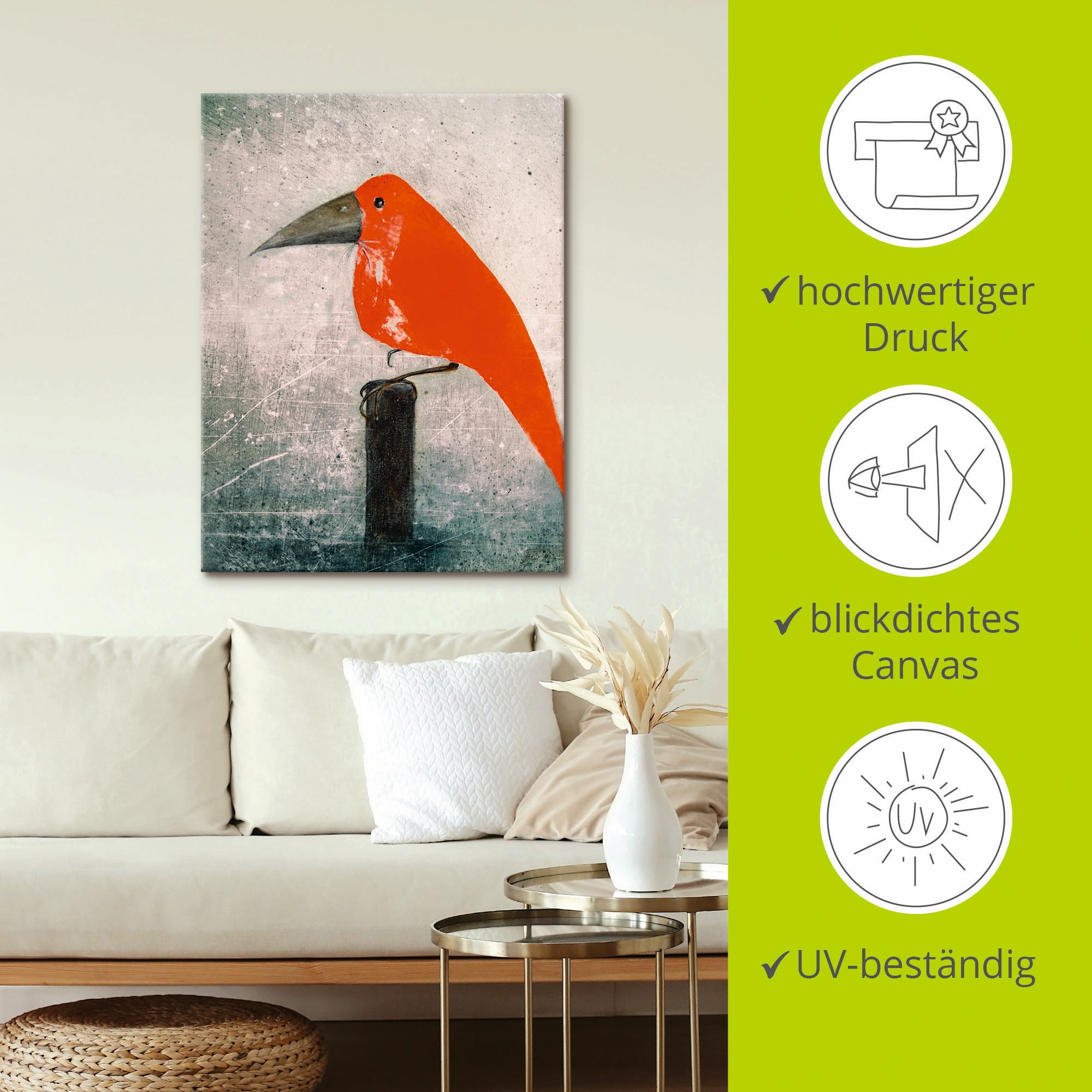 Artland Wandbild »Der Rote Vogel«, Vögel, (1 St.), als Leinwandbild, Poster in verschied. Größen
