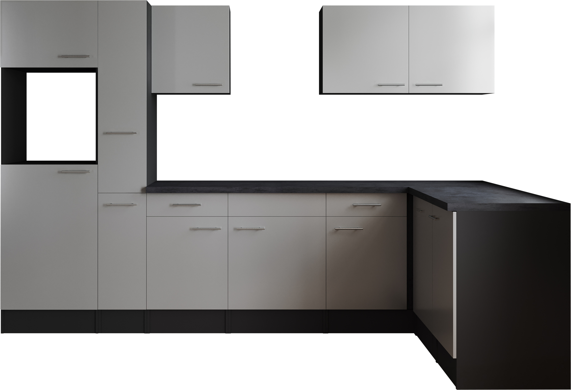 Winkelküche RESPEKTA, B:310cm H:205cm T:172cmküche: weiß, front: weiß, korpus: grau matt, arbeitsplatte: granit optik, Komplettküchen-Sets, "Oliver",