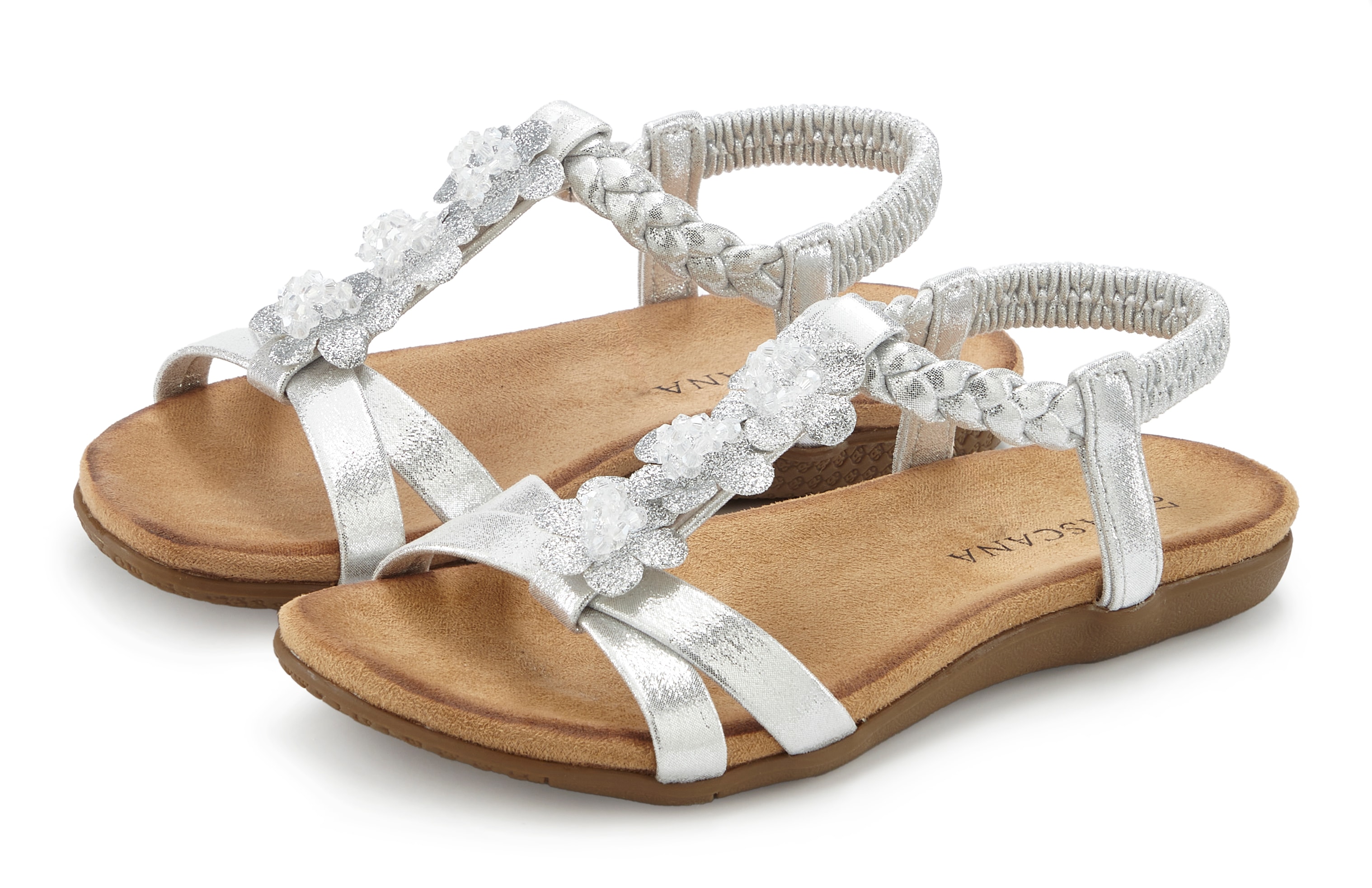 LASCANA Sandale "Sommerschuh, Sandalette, offener Schuh," mit eleganten Schmucksteinchen und elastischem Riemchen
